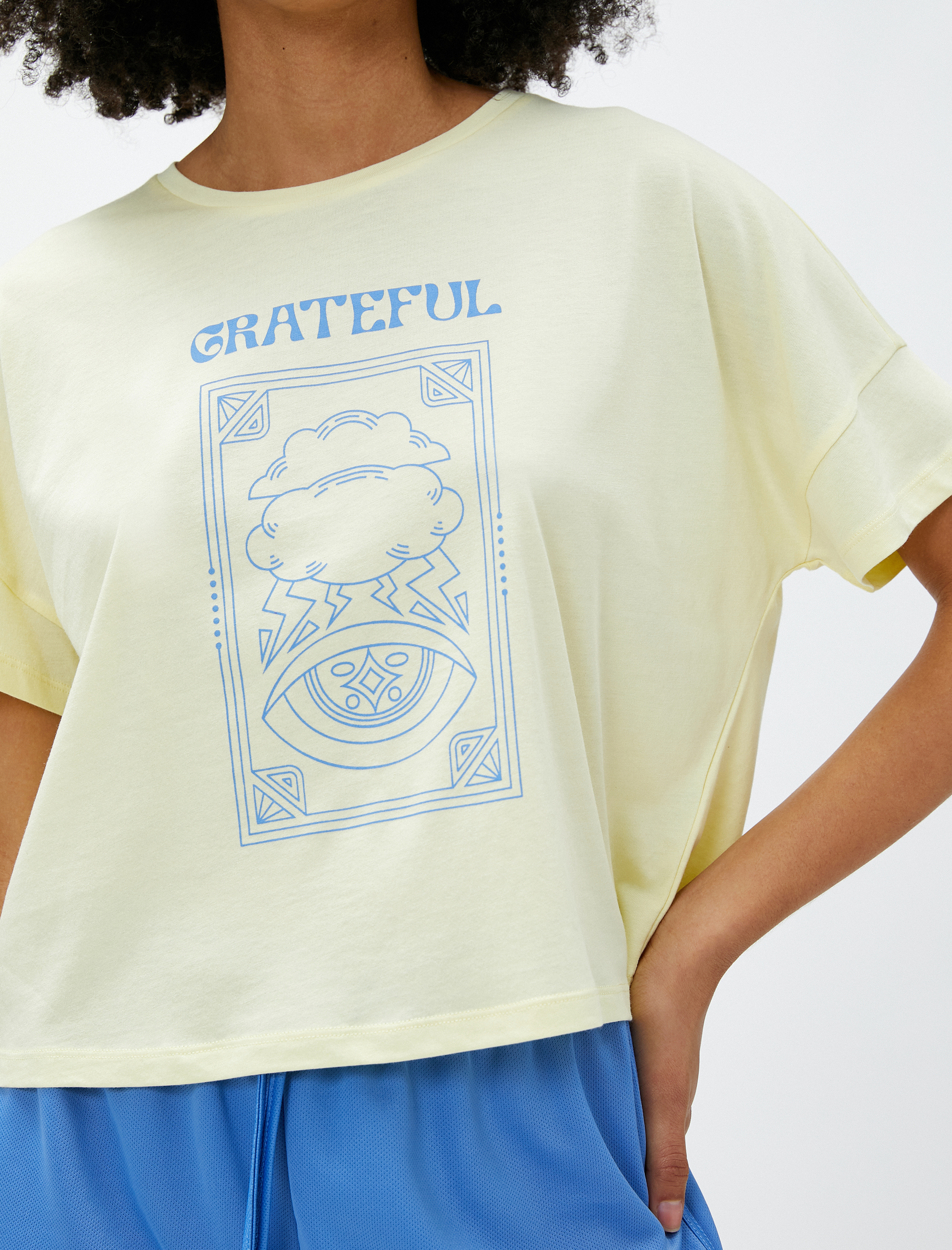 Crop Yoga Tişört Baskılı Modal Karışımlı