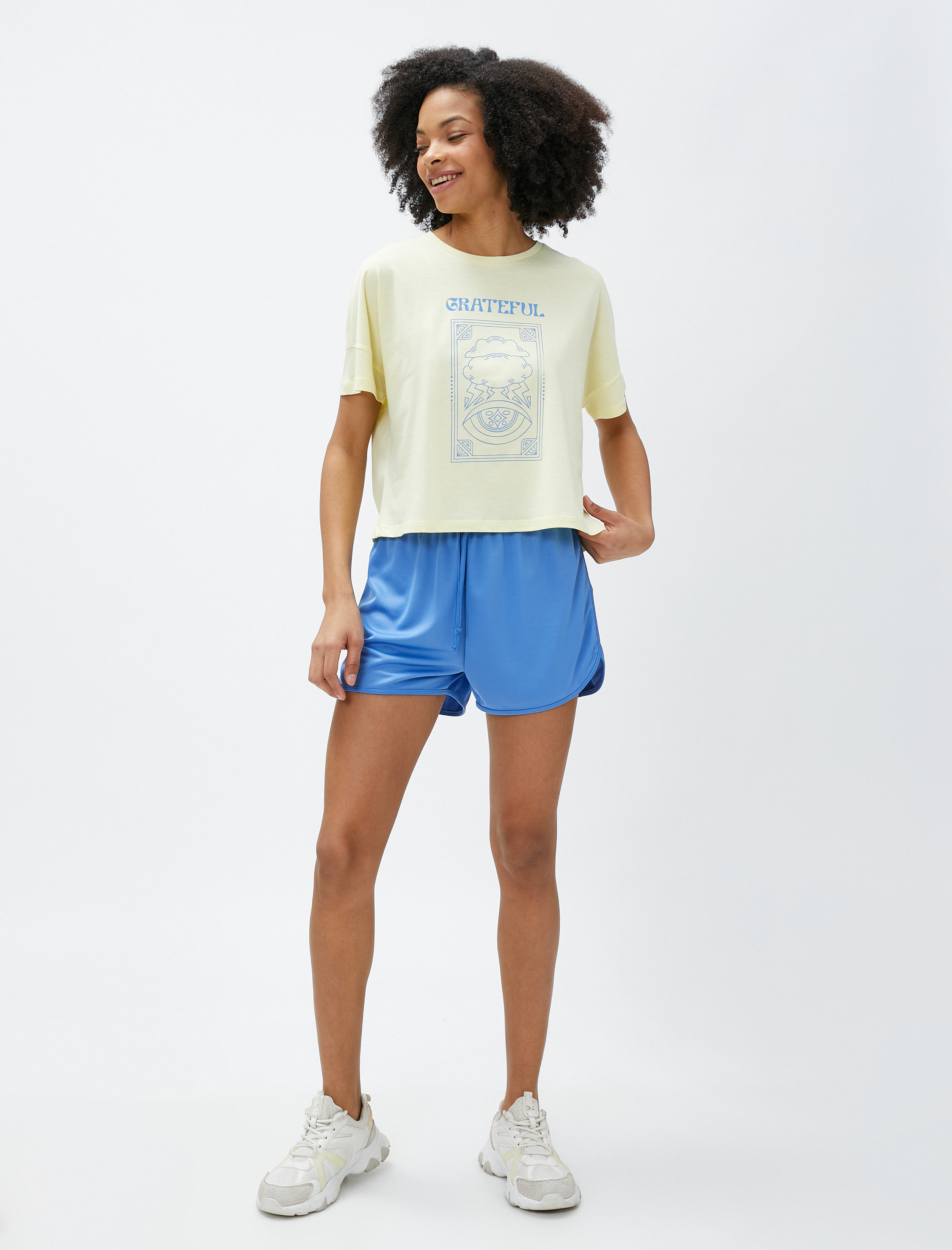 Crop Yoga Tişört Baskılı Modal Karışımlı