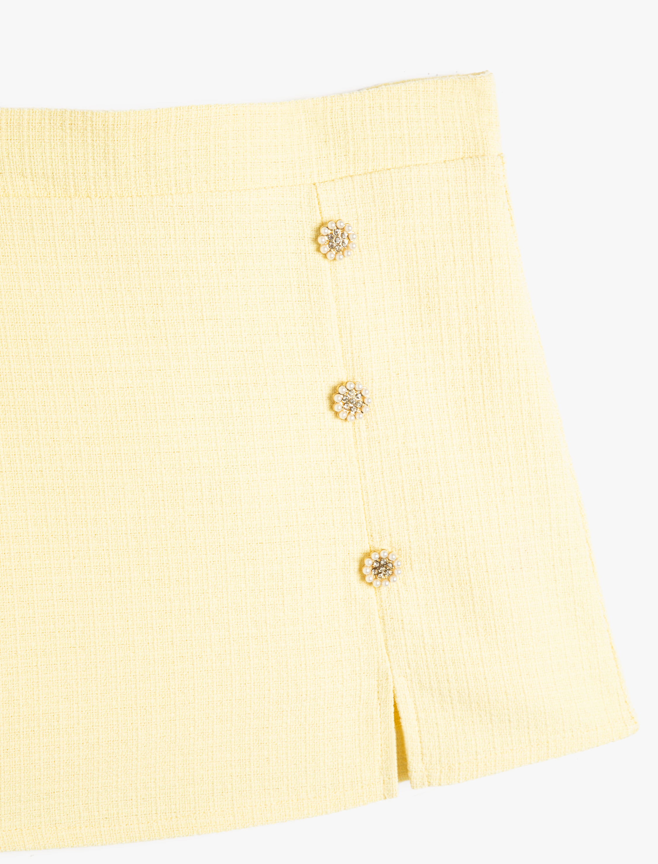 Kız Çocuk Tüvit Etek Çiçekli Düğme Detaylı Yırtmaç Detaylı