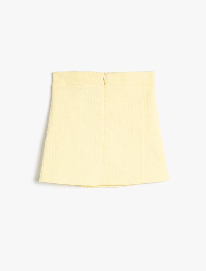 Kız Çocuk Tüvit Etek Çiçekli Düğme Detaylı Yırtmaç Detaylı