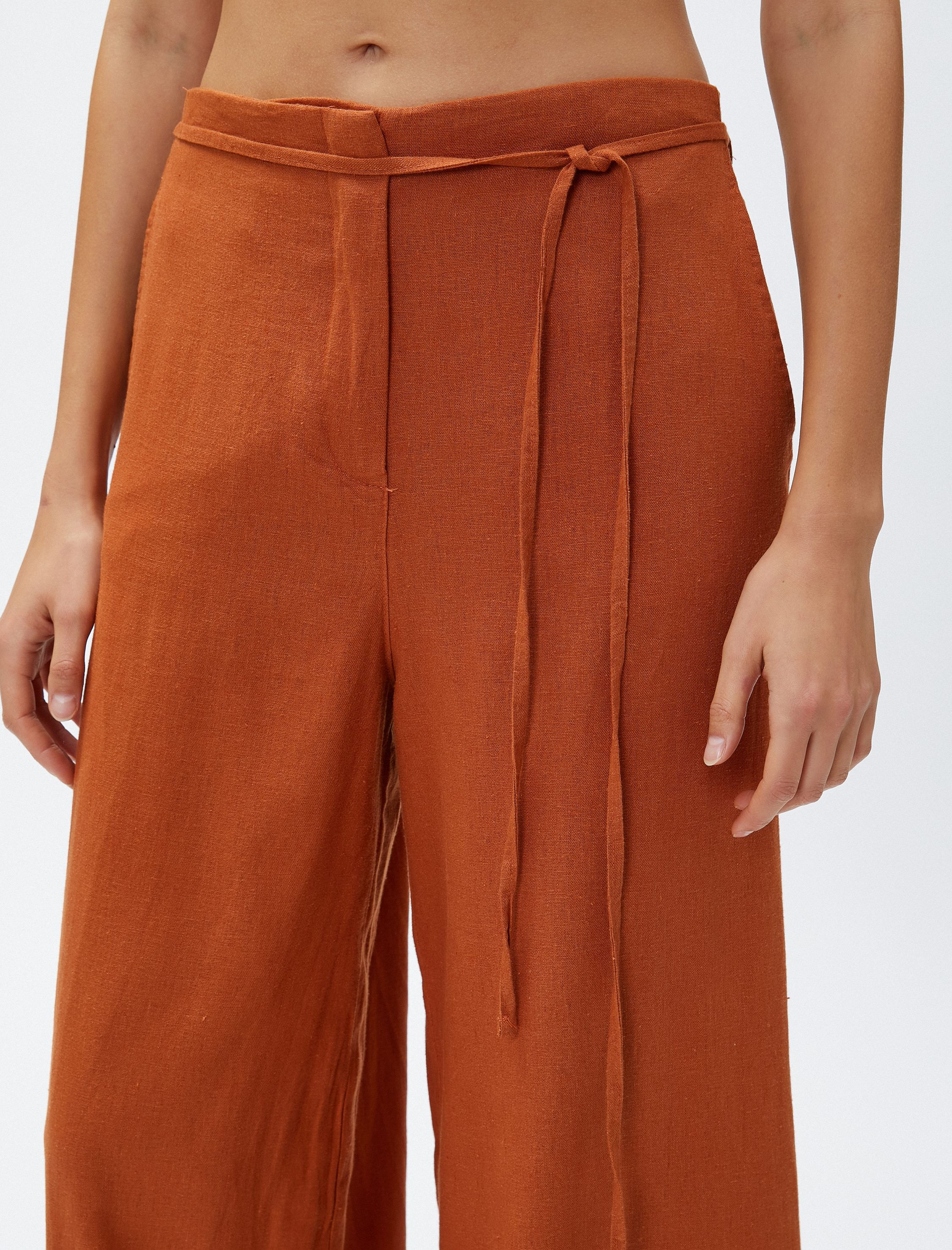   Geniş Paça Pantolon Keten Karışımlı