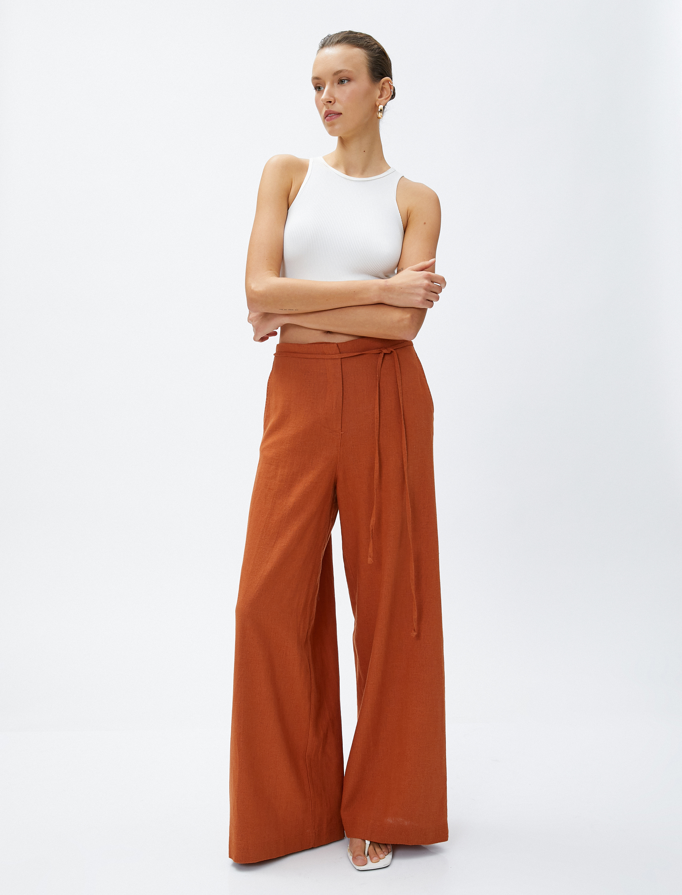   Geniş Paça Pantolon Keten Karışımlı