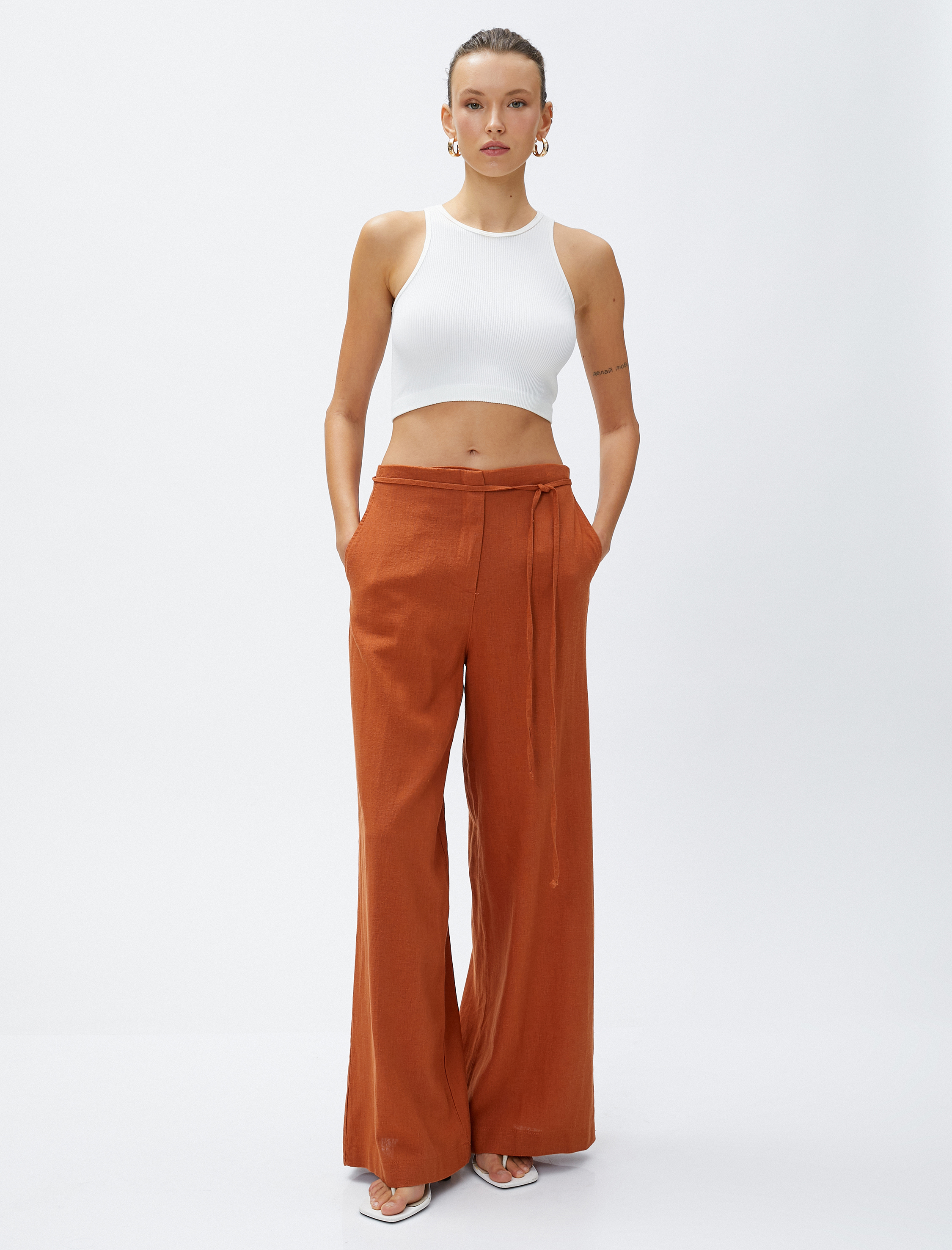   Geniş Paça Pantolon Keten Karışımlı