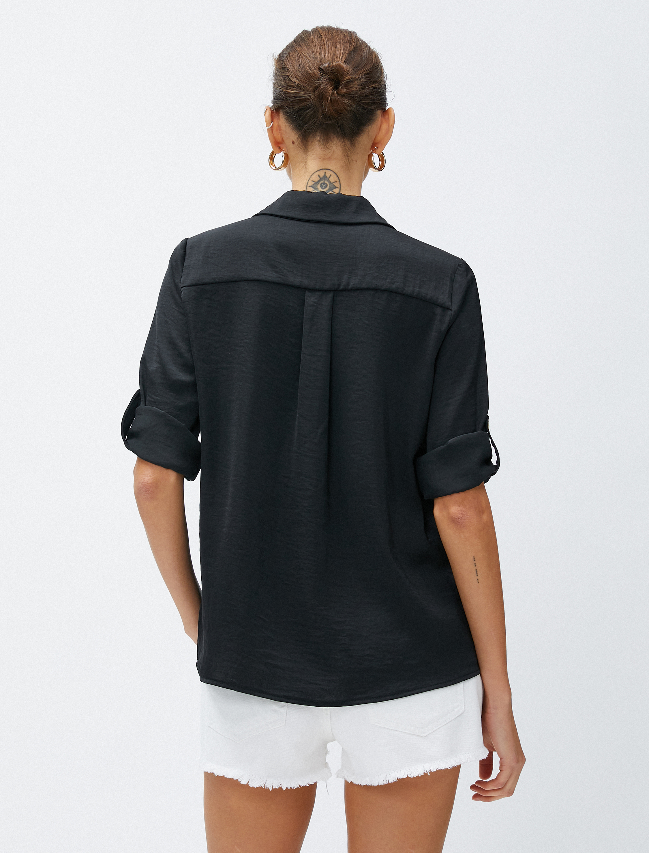   Gömlek Yaka Bluz Kolları Katlama Detaylı