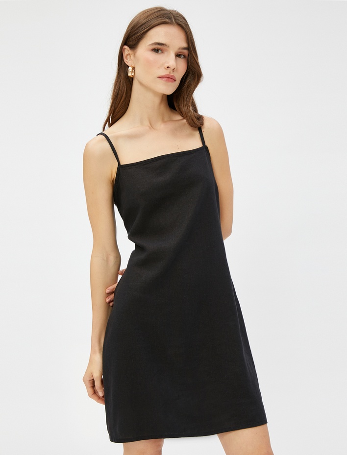  Mini Keten Elbise Ayarlanabilir Askılı