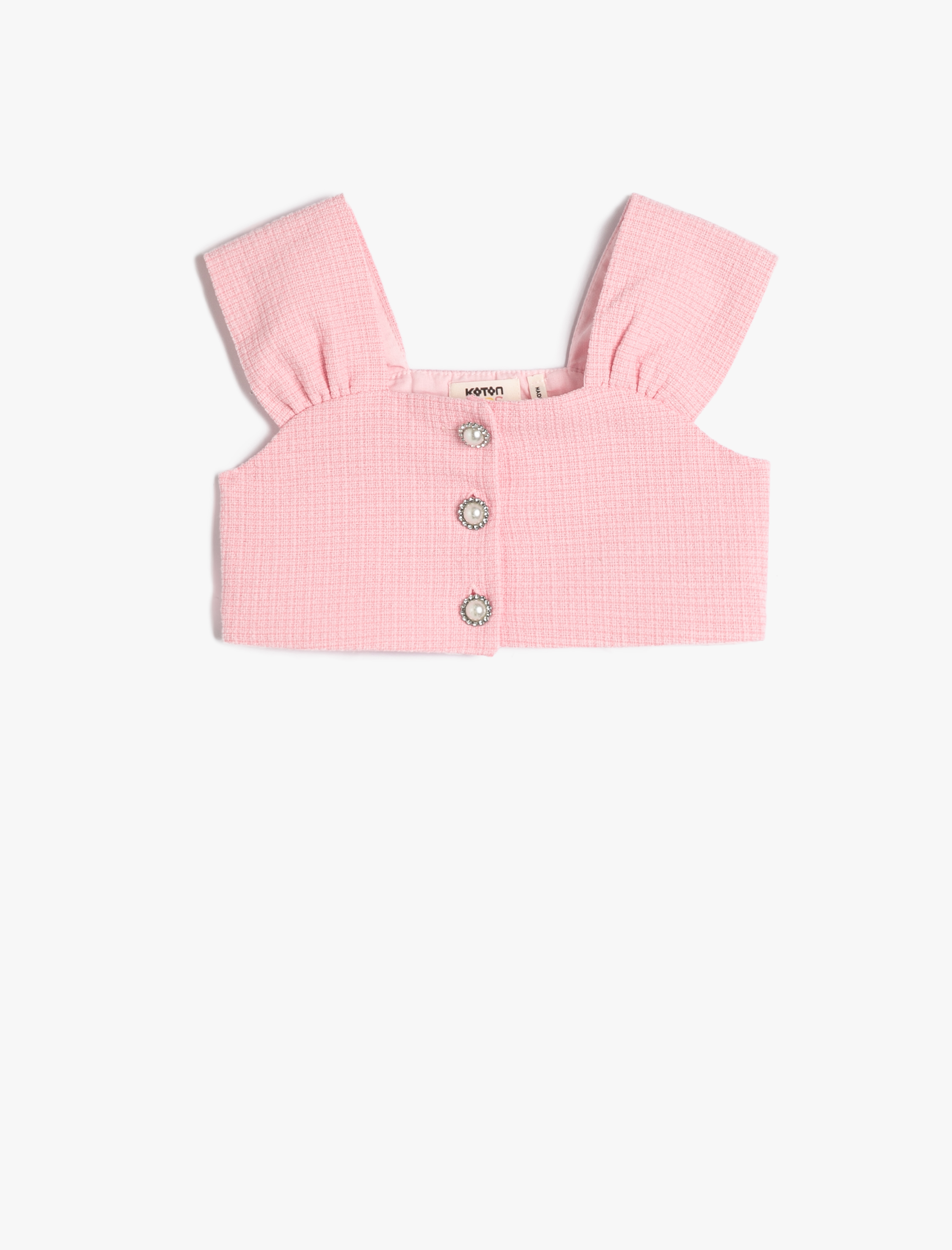  Kız Çocuk Yelek Crop Tüvit İnci Detaylı Düğmeli
