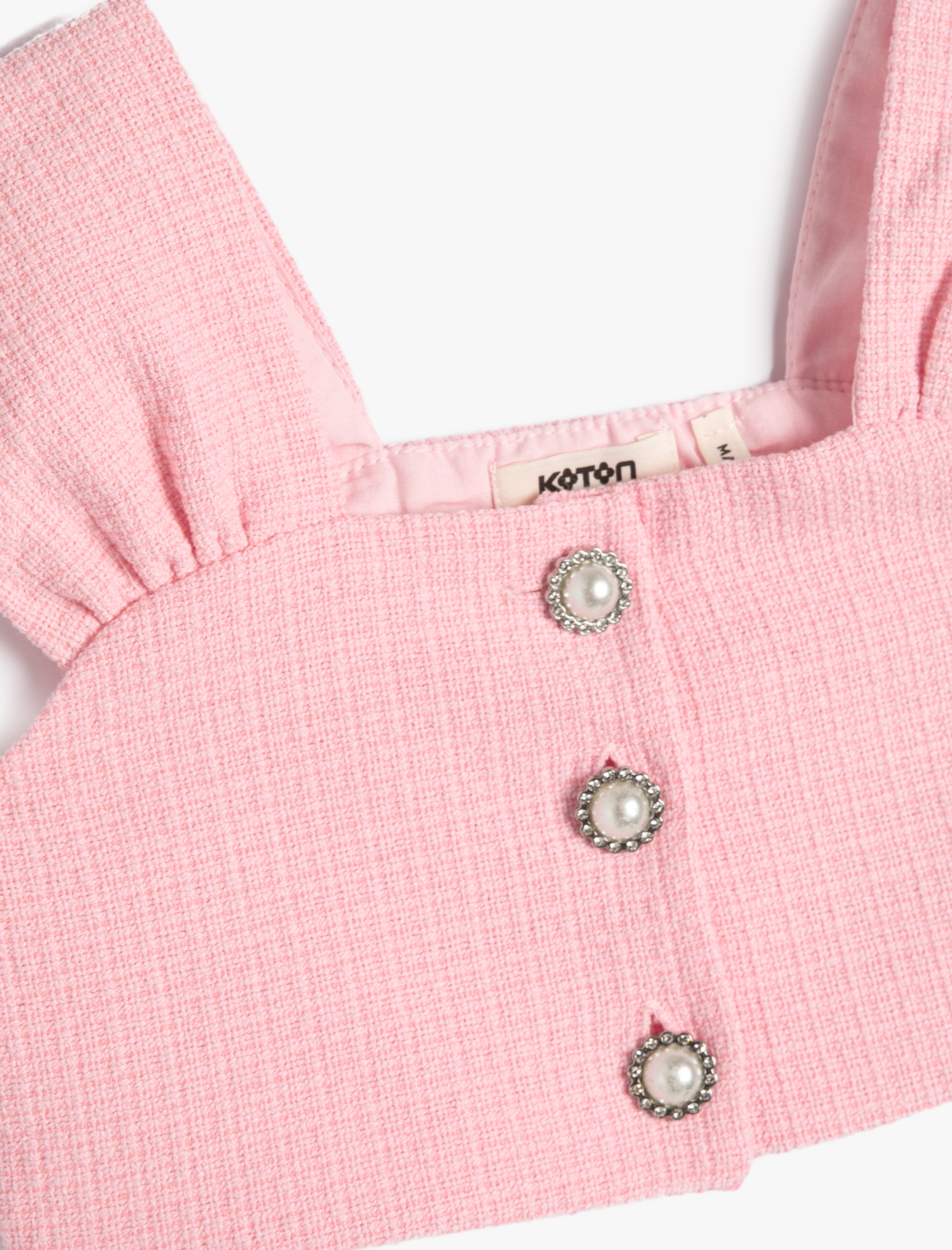  Kız Çocuk Yelek Crop Tüvit İnci Detaylı Düğmeli