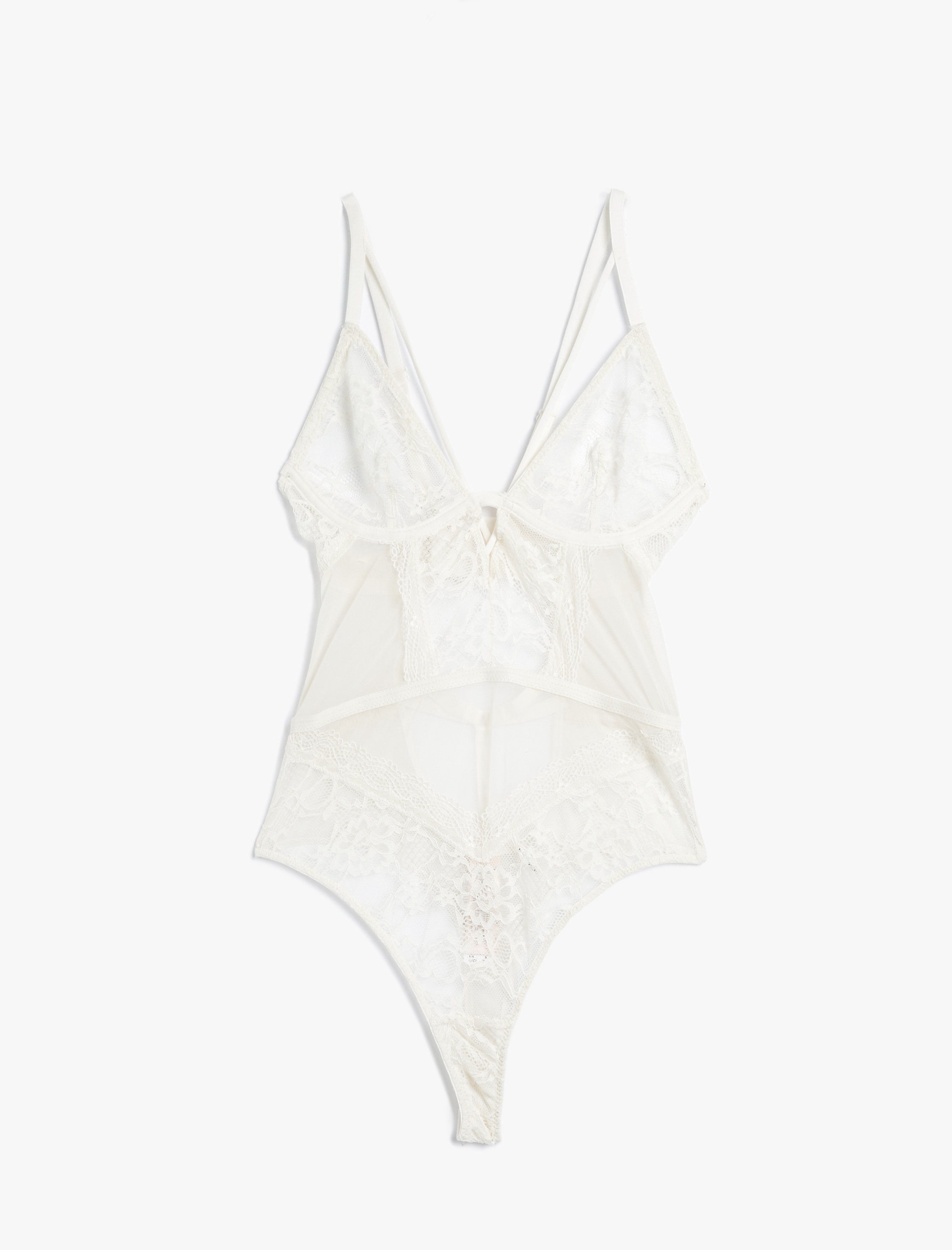   Dantelli Tül Bodysuit Pencere Detaylı Biyeli