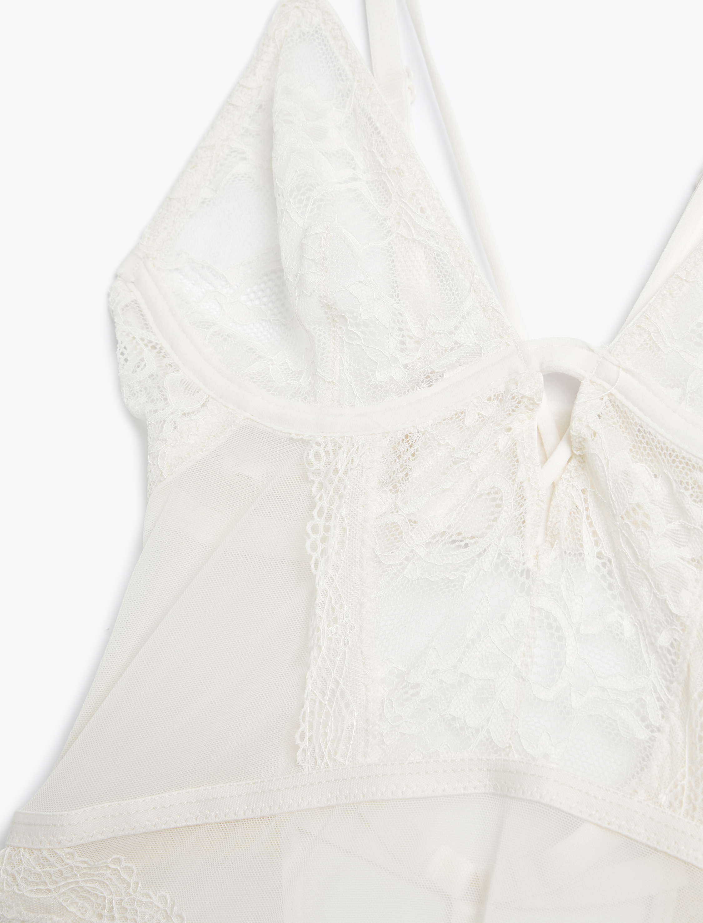   Dantelli Tül Bodysuit Pencere Detaylı Biyeli