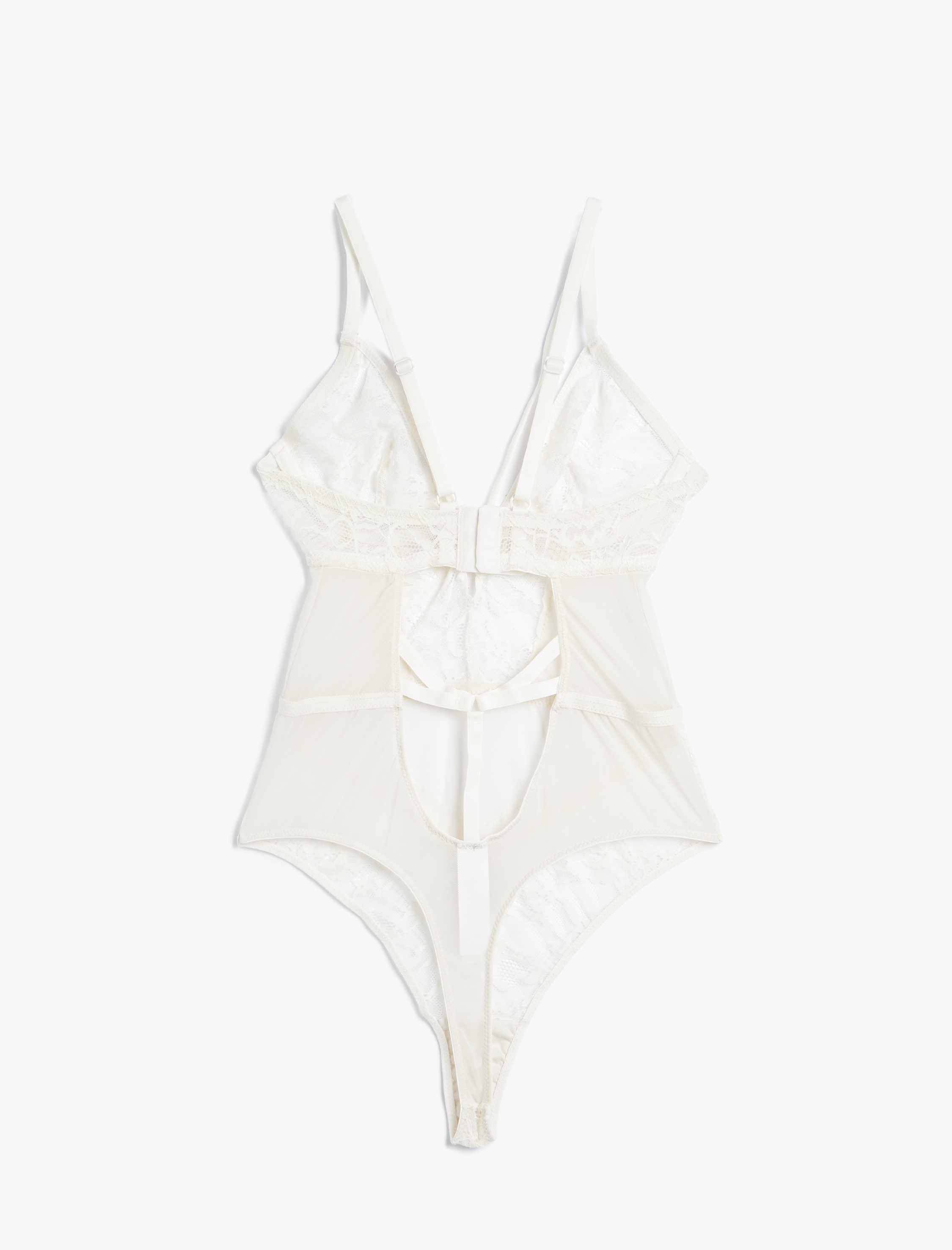   Dantelli Tül Bodysuit Pencere Detaylı Biyeli