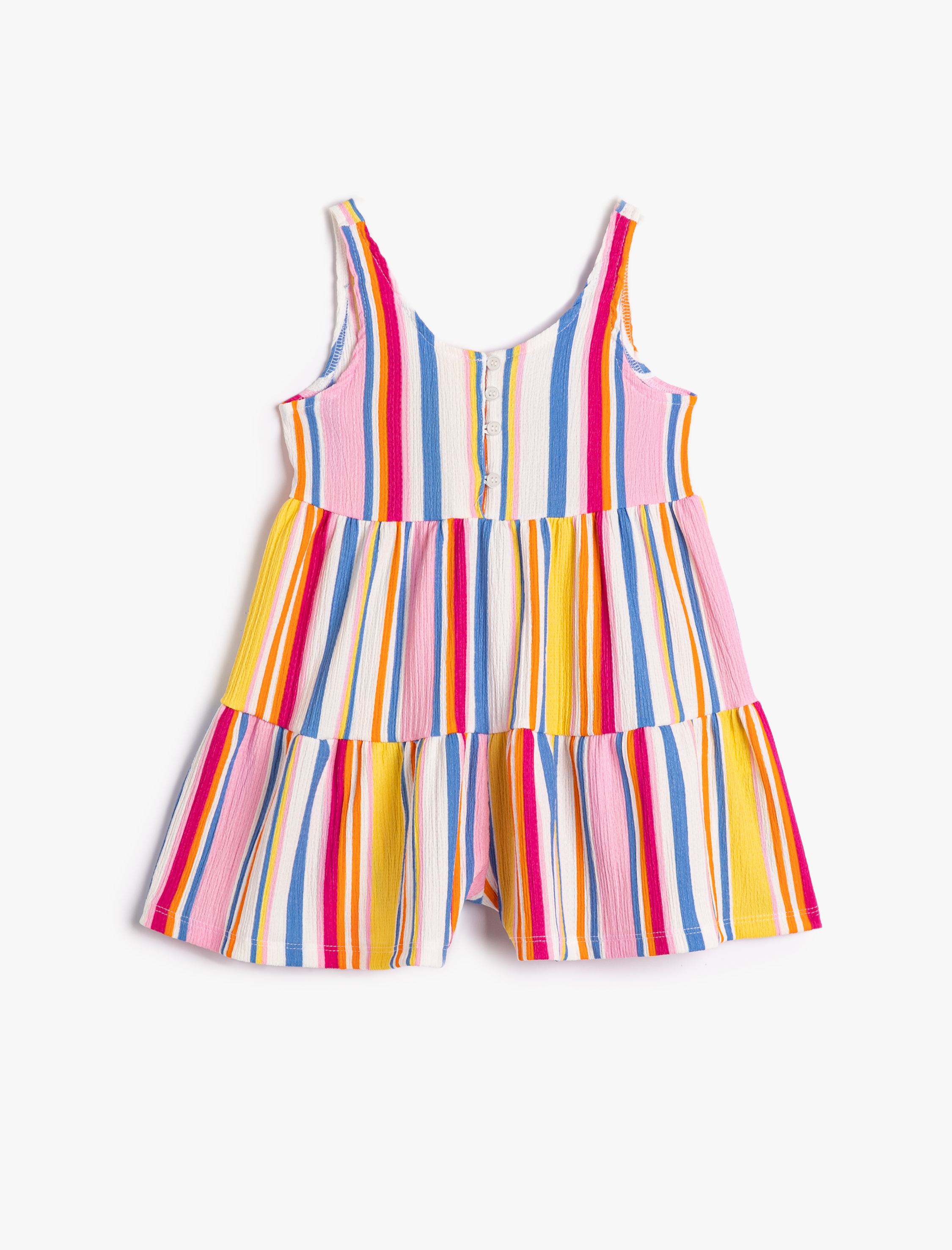  Kız Çocuk Tulum Askılı Düğme Detaylı Oyuk Yaka