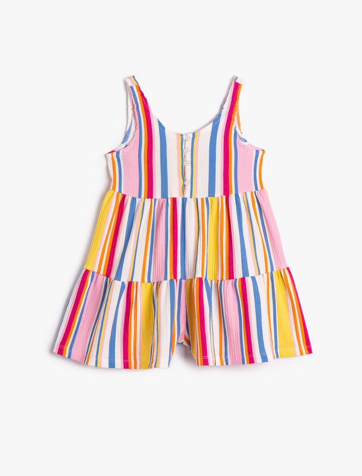 Kız Çocuk Tulum Askılı Düğme Detaylı Oyuk Yaka