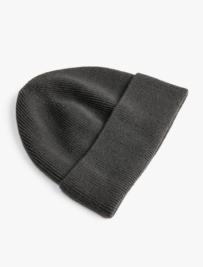 Erkek Basic Örgü Bere Katlamalı Etiket Detaylı