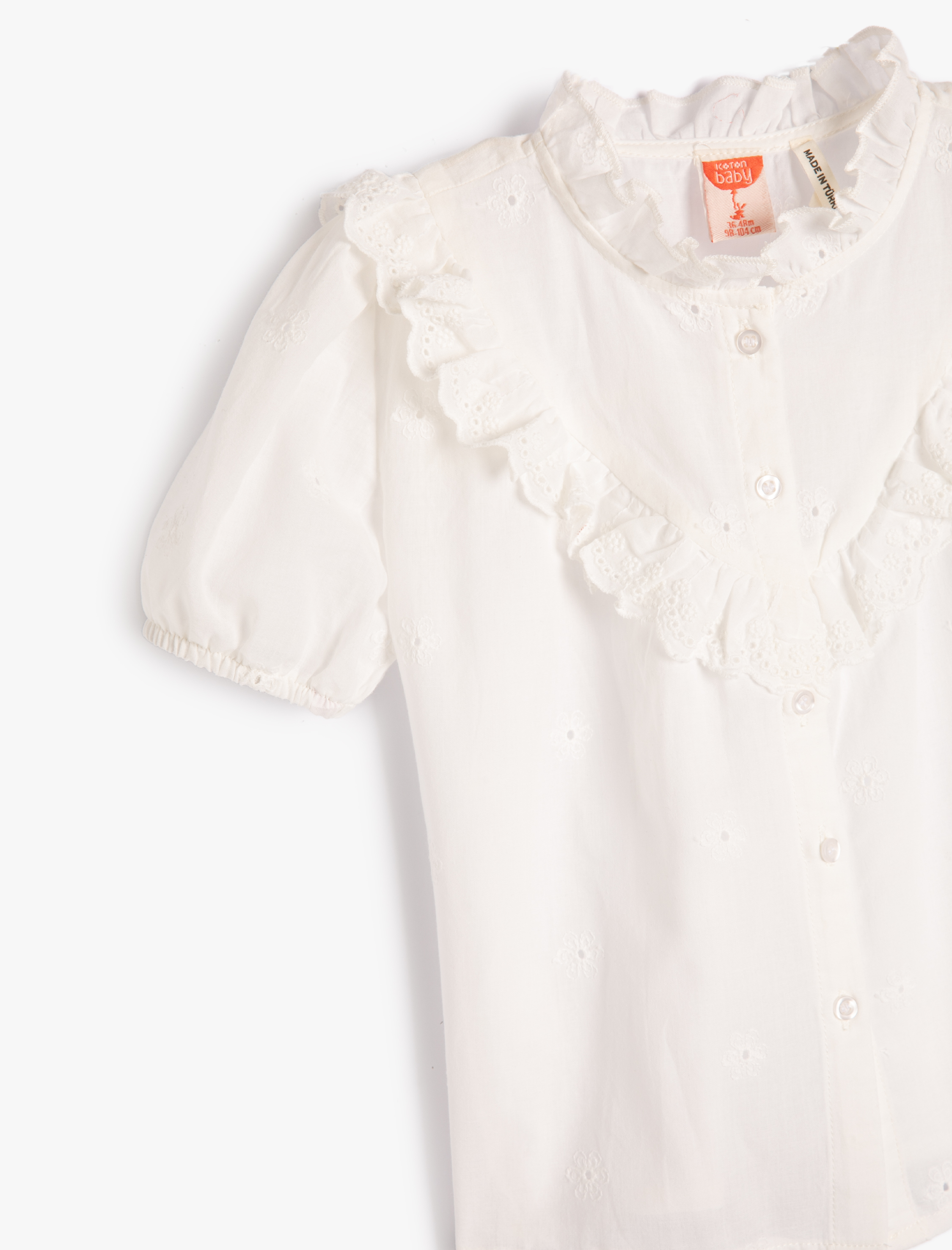  Kız Bebek Gömlek Dik Yaka Fırfırlı Kısa Kollu Pamuklu