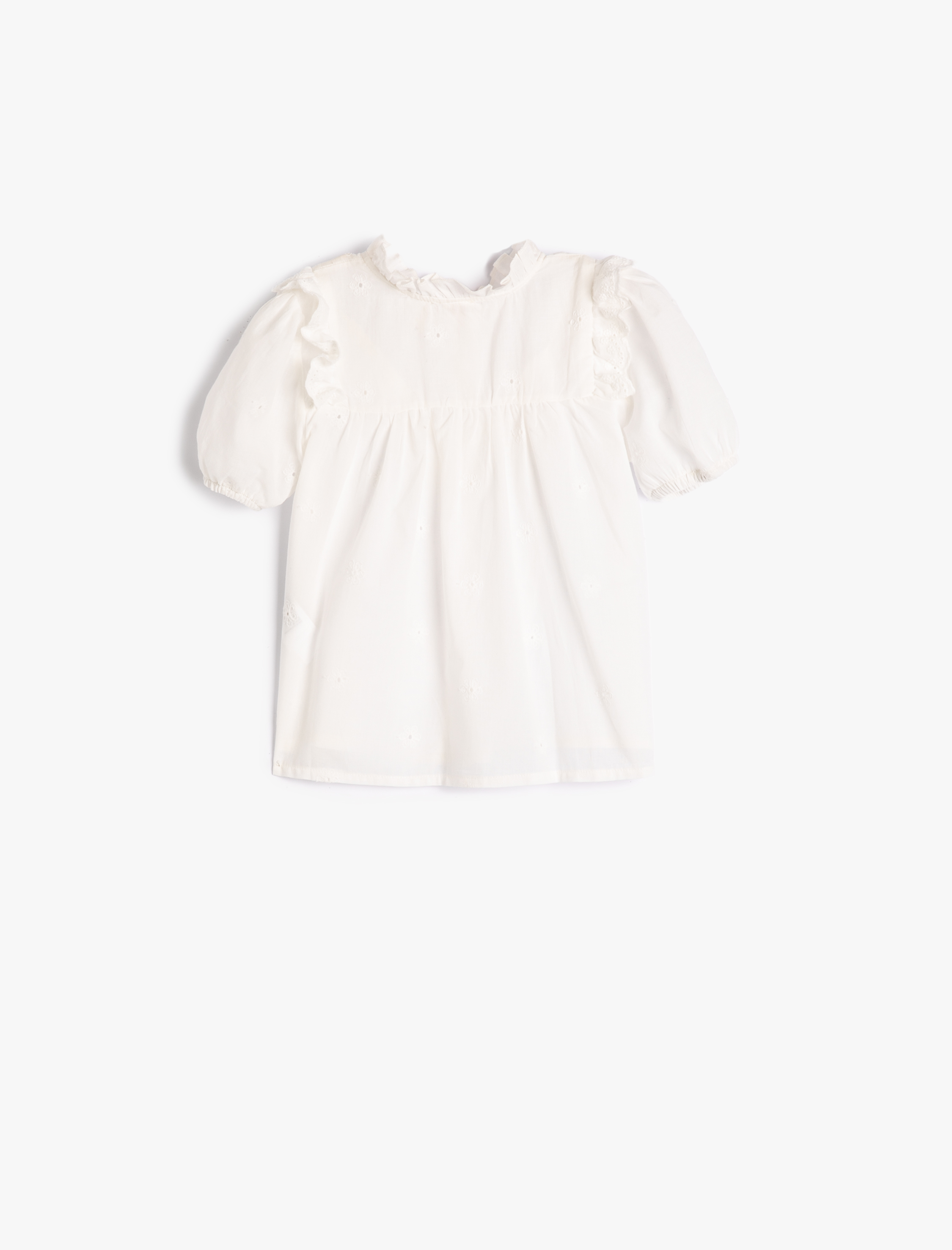  Kız Bebek Gömlek Dik Yaka Fırfırlı Kısa Kollu Pamuklu