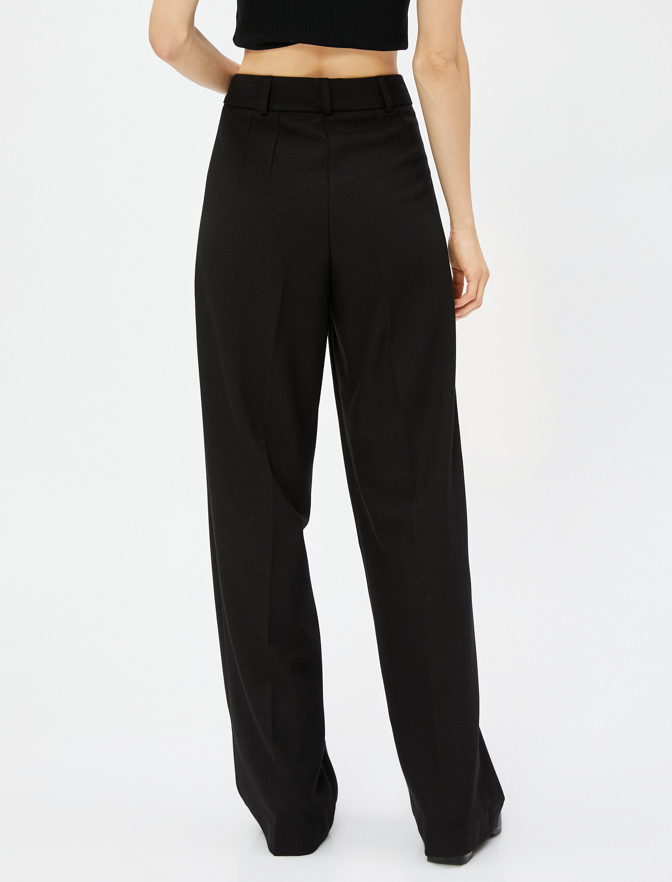   Simli Kumaş Pantolon Yüksek Bel Düz Paça