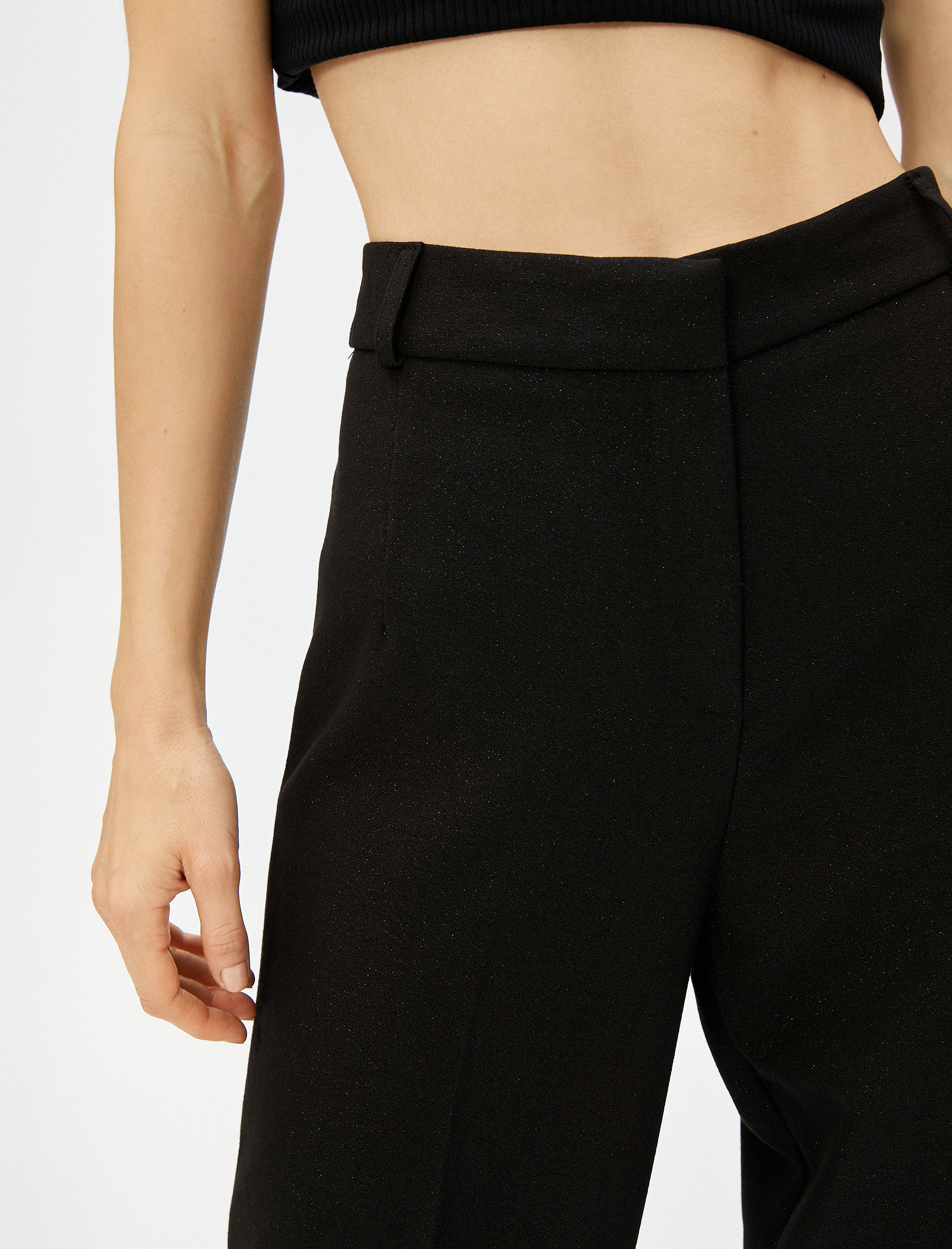   Simli Kumaş Pantolon Yüksek Bel Düz Paça