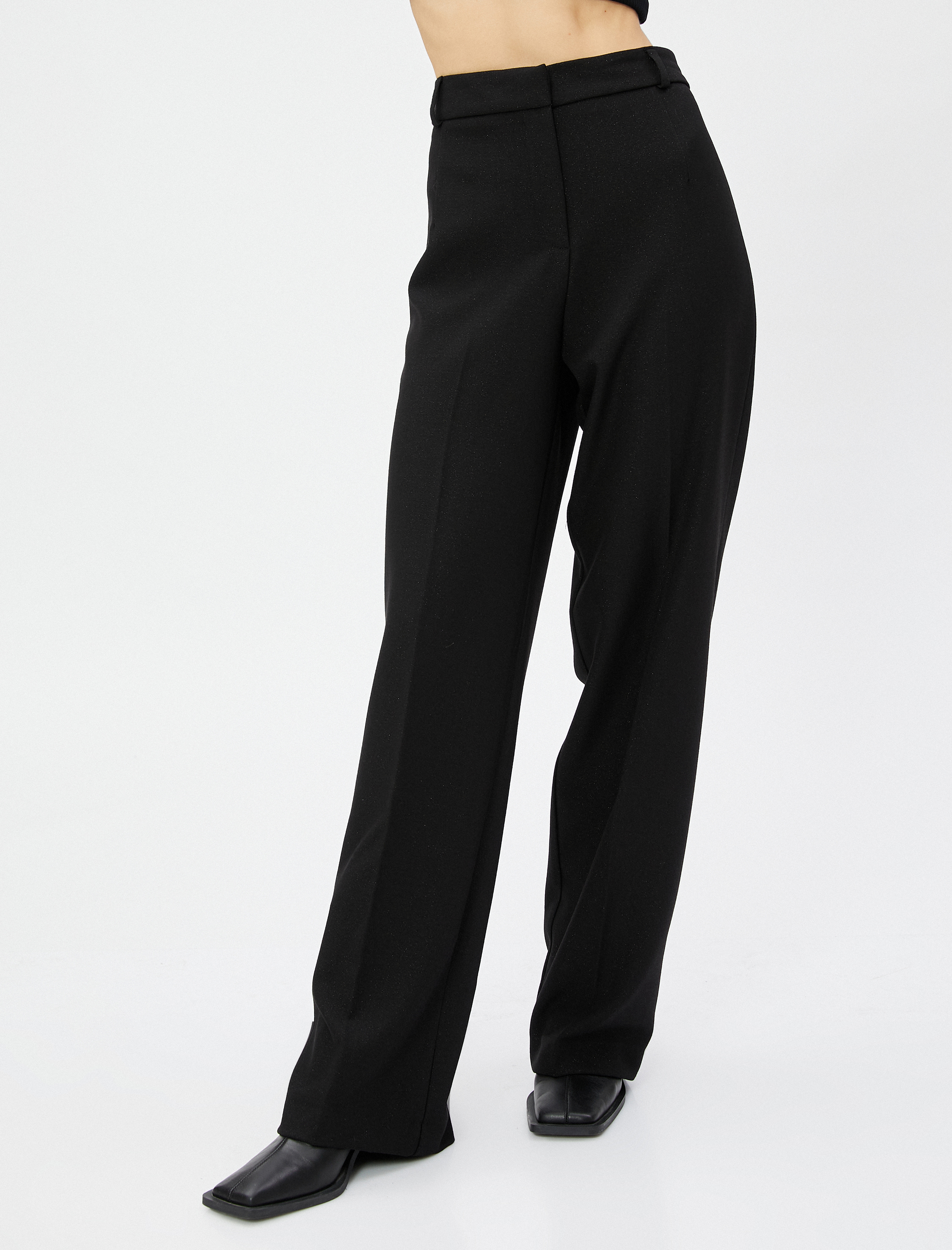   Simli Kumaş Pantolon Yüksek Bel Düz Paça