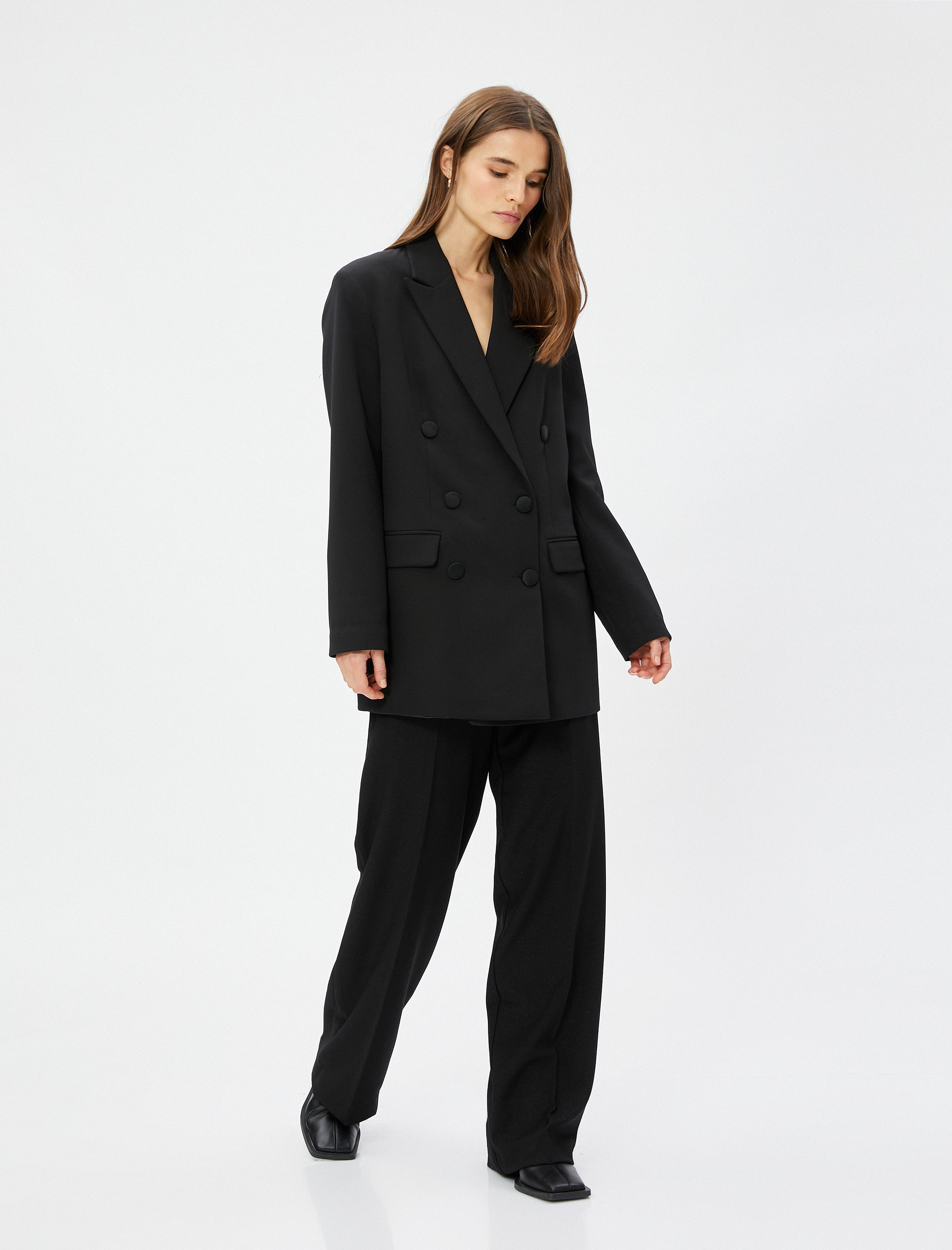   Simli Kumaş Pantolon Yüksek Bel Düz Paça