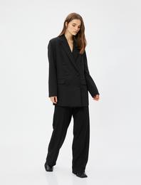 Simli Kumaş Pantolon Yüksek Bel Düz Paça