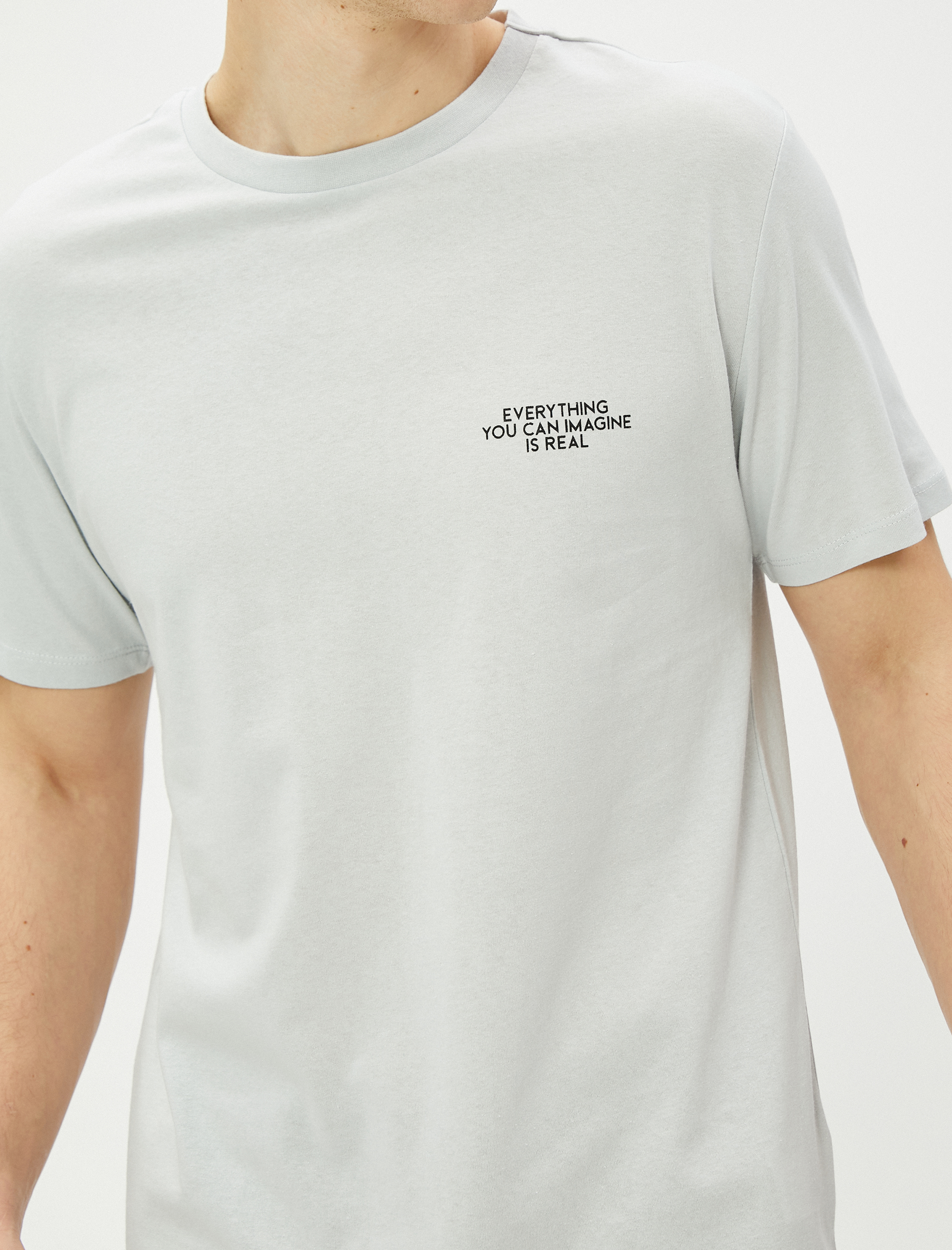   Slogan Baskılı Tişört Bisiklet Yaka Dar Kesim Pamuklu