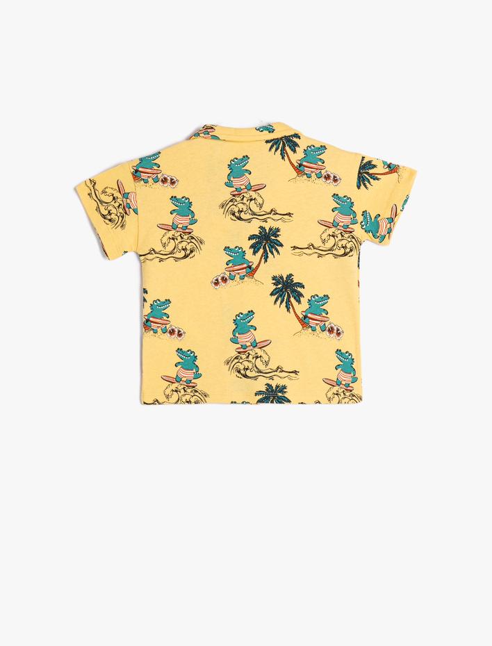 Erkek Bebek Gömlek Kısa Kollu Timsah Baskılı Pamuklu