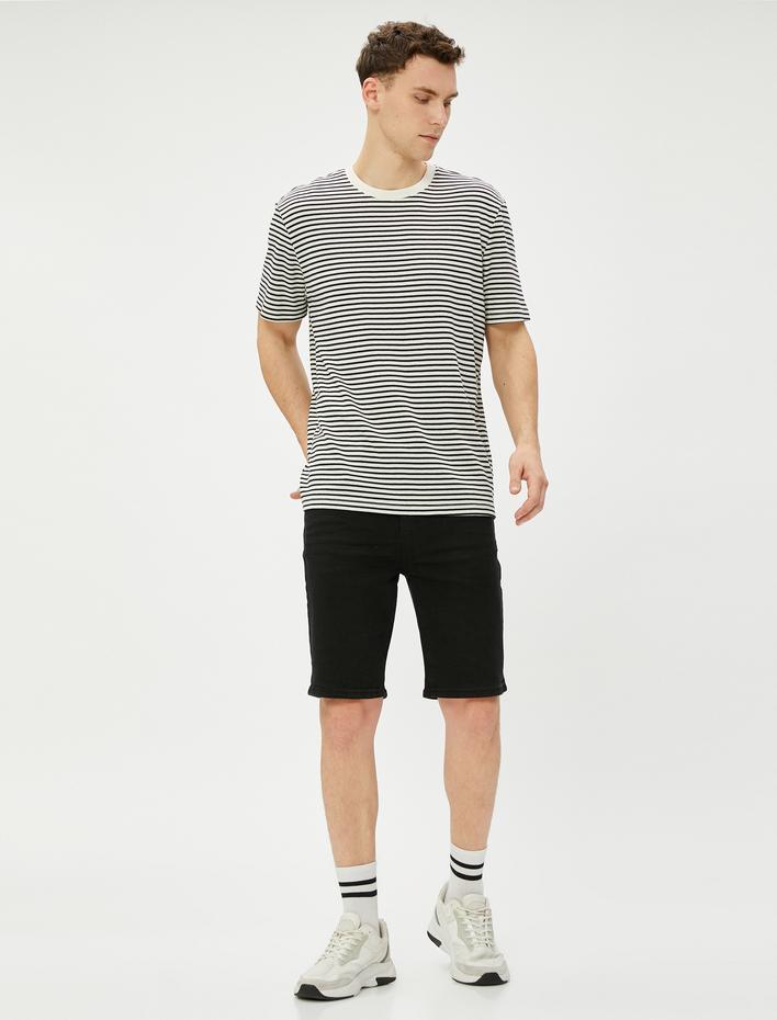  Bermuda Kot Şort Cepli Düğme Detaylı Pamuklu