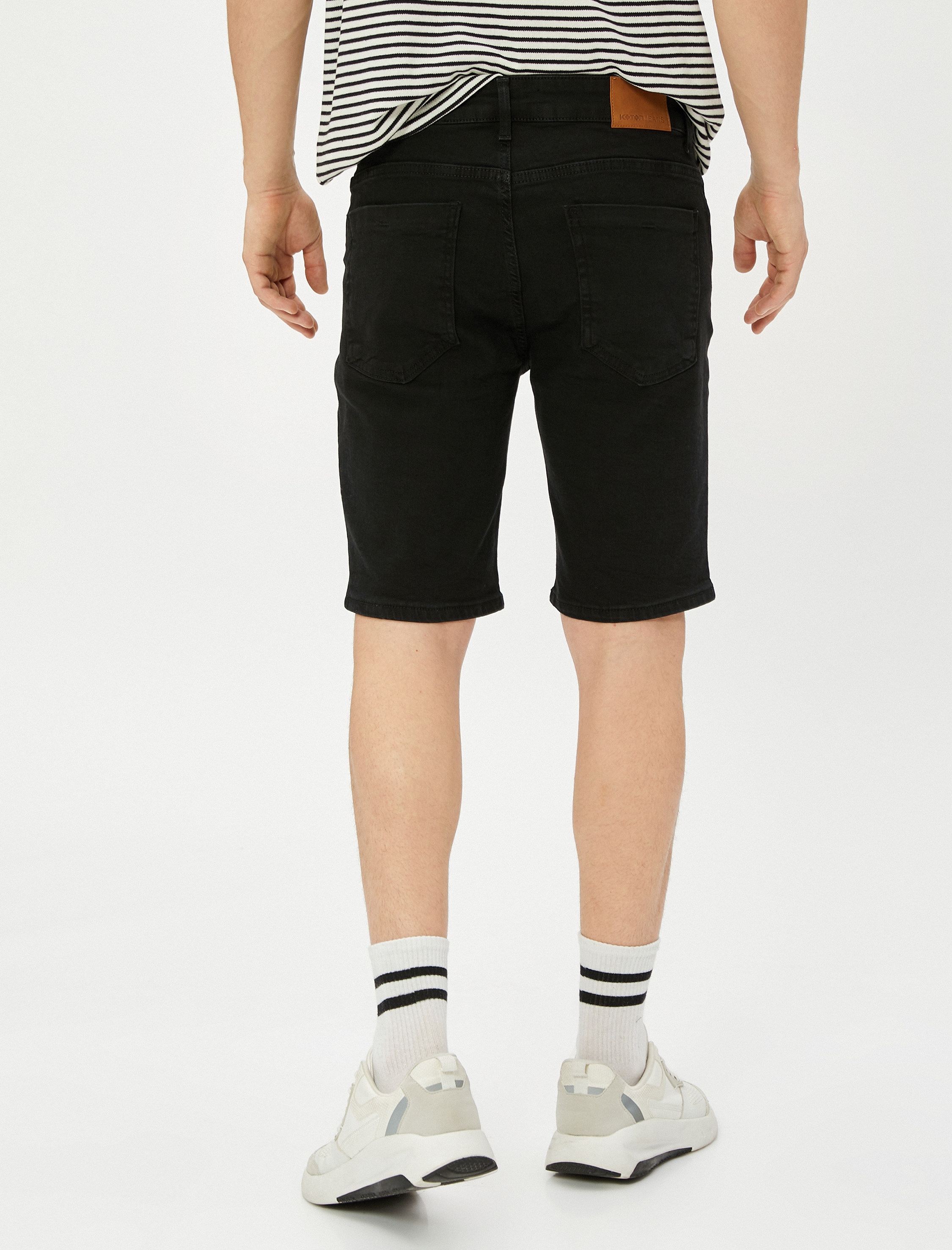   Bermuda Kot Şort Cepli Düğme Detaylı Pamuklu