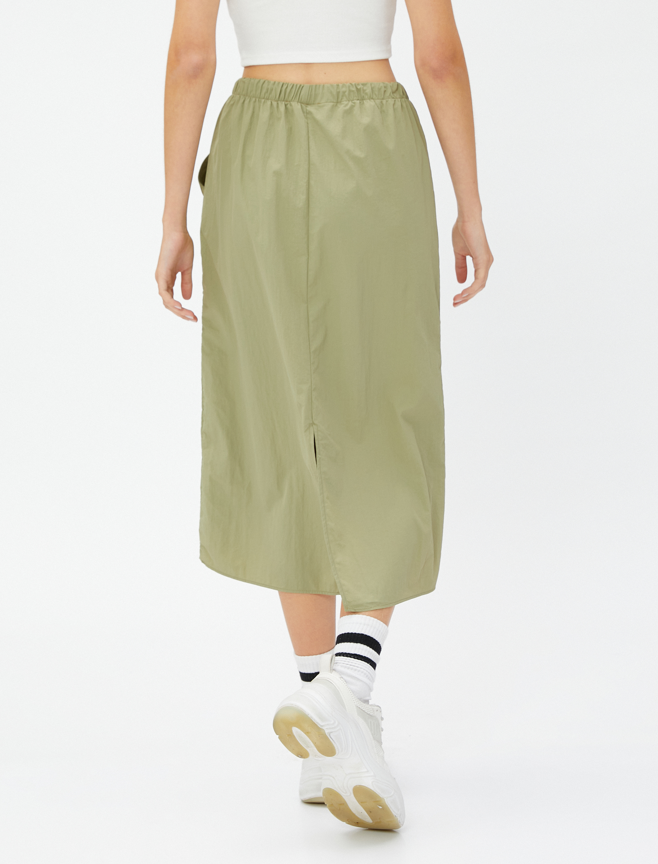   Paraşüt Etek Midi Cep Detaylı Beli Lastikli Stoperli
