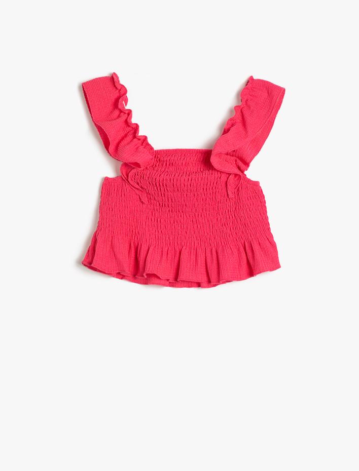 Kız Çocuk Crop Üst Askılı Fırfırlı Gipe Detaylı