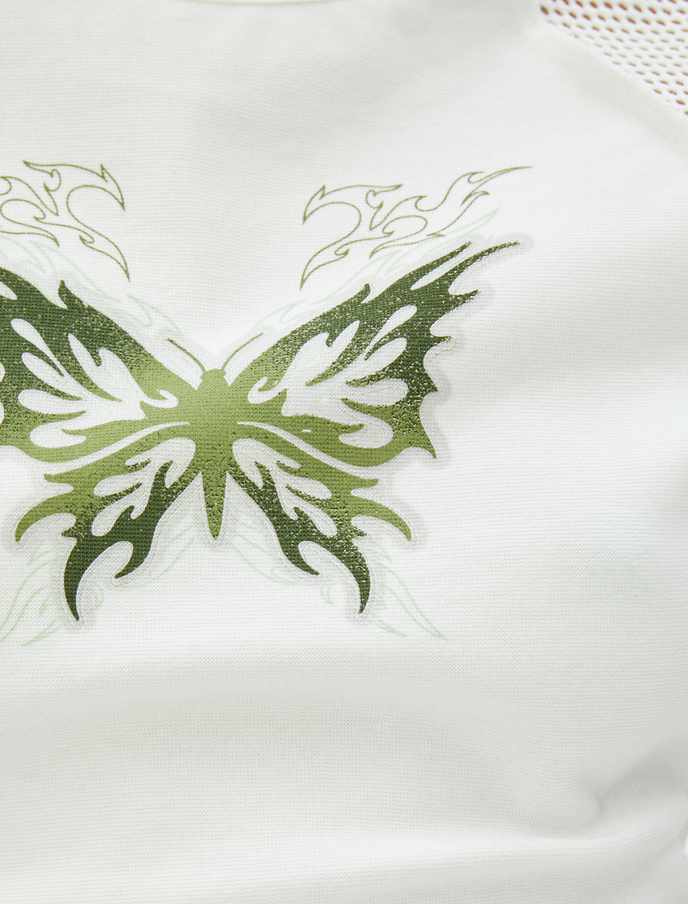   Crop Tişört Baskılı File Detaylı Bisiklet Yaka Pamuklu