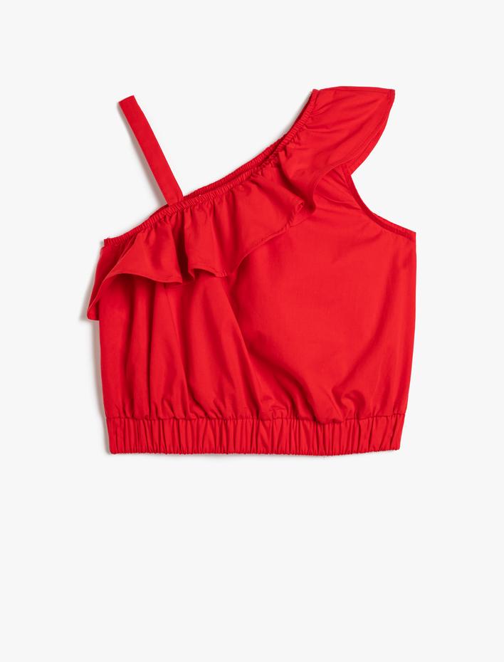 Kız Çocuk Bluz Tek Omuz Fırfırlı Beli Lastikli