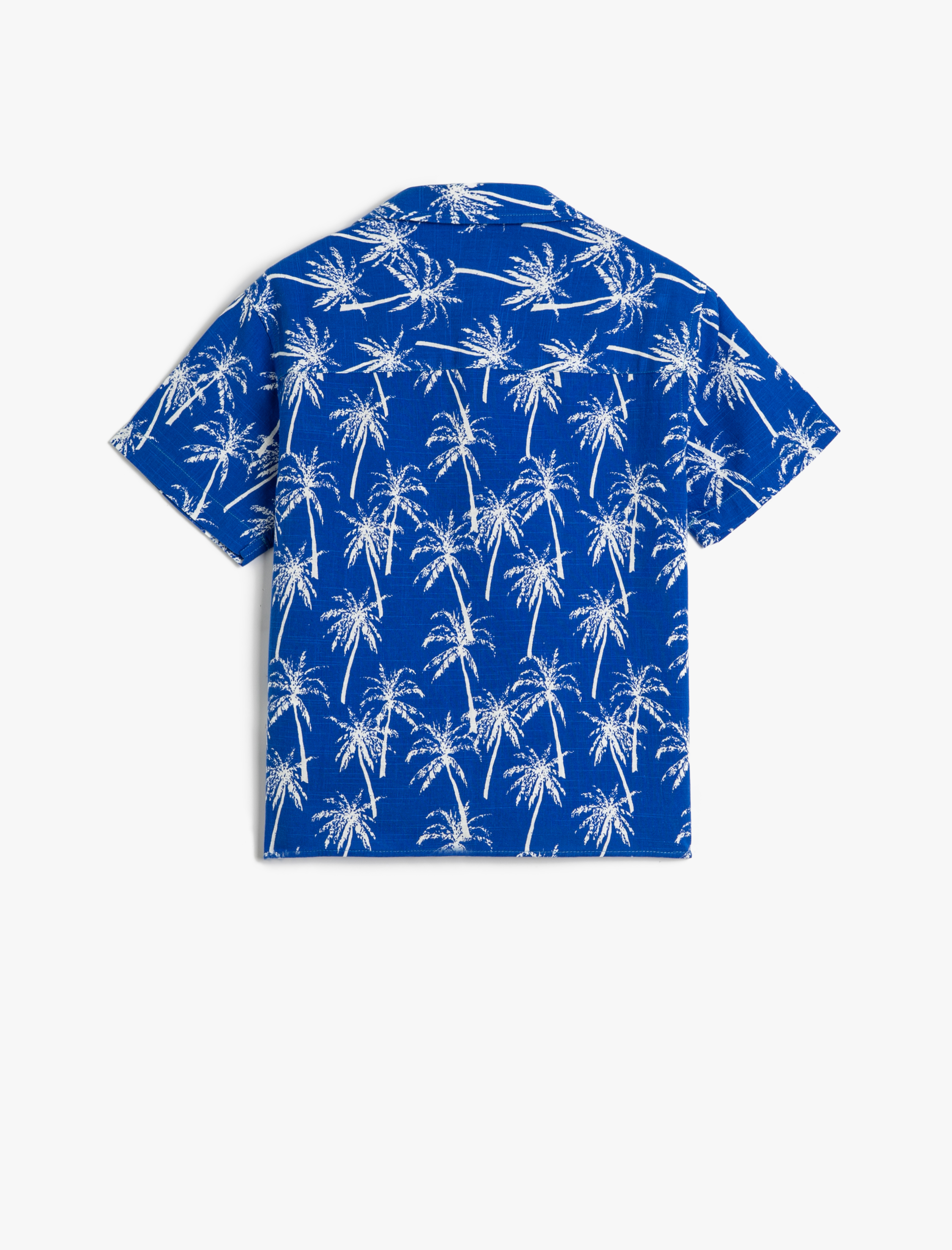  Erkek Çocuk Gömlek Tek Cep Detaylı Kısa Kollu Palmiye Baskılı Pamuklu