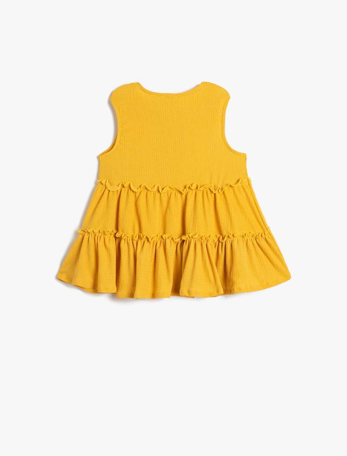 Kız Çocuk Kolsuz Tişört Çiçek İşleme Detaylı Fırfırlı Bol Kesim