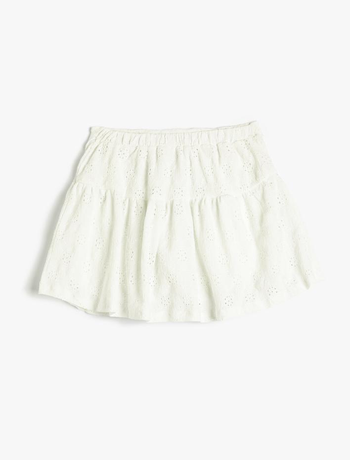 Kız Çocuk Mini Etek Ajurlu Beli Lastikli