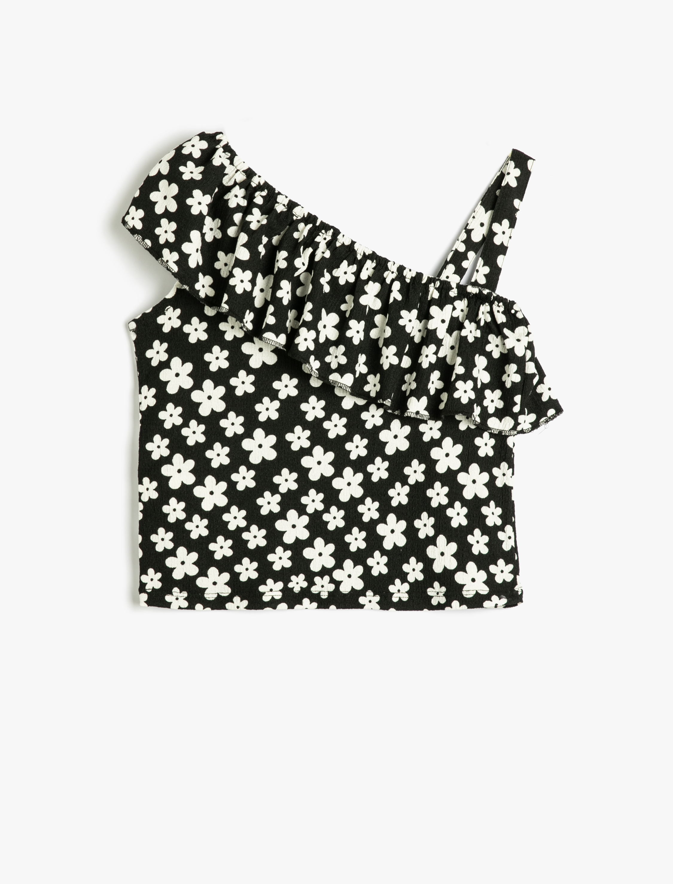  Kız Çocuk Tişört Tek Omuz Çiçekli Fırfırlı