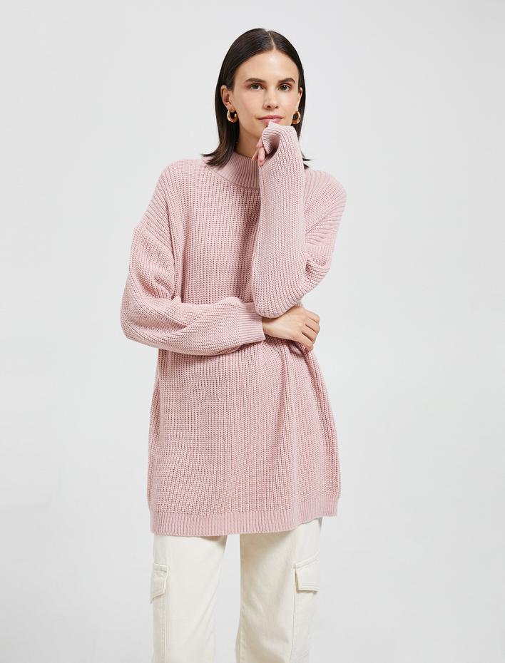  Oversize Yarım Balıkçı Yaka Kazak Akrilik Kaşmir Dokulu