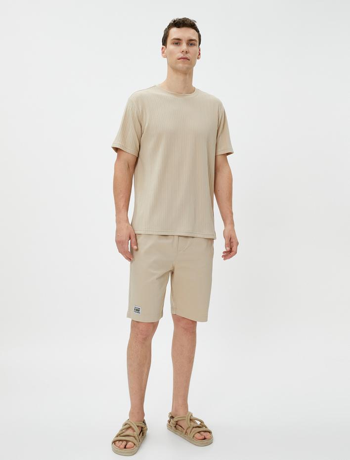  Etiket Baskılı Şort Beli Bağcıklı Cep Detaylı Pamuklu