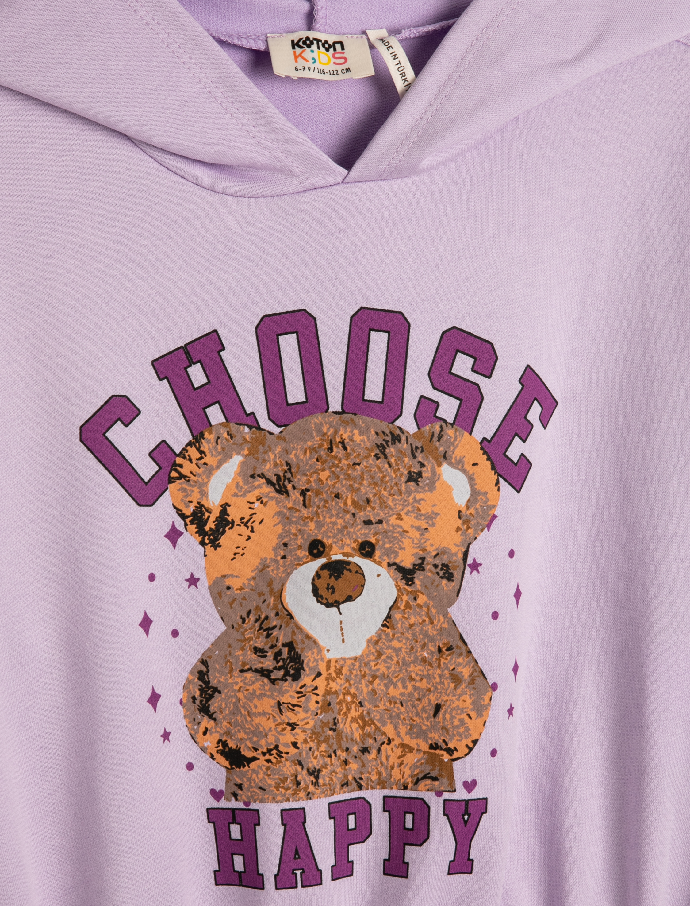 Kız Çocuk Kapşonlu Sweatshirt Ayıcık Baskılı Beli ve Manşetleri Lastikli Uzun Kollu