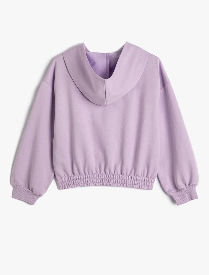 Kız Çocuk Kapşonlu Sweatshirt Ayıcık Baskılı Beli ve Manşetleri Lastikli Uzun Kollu