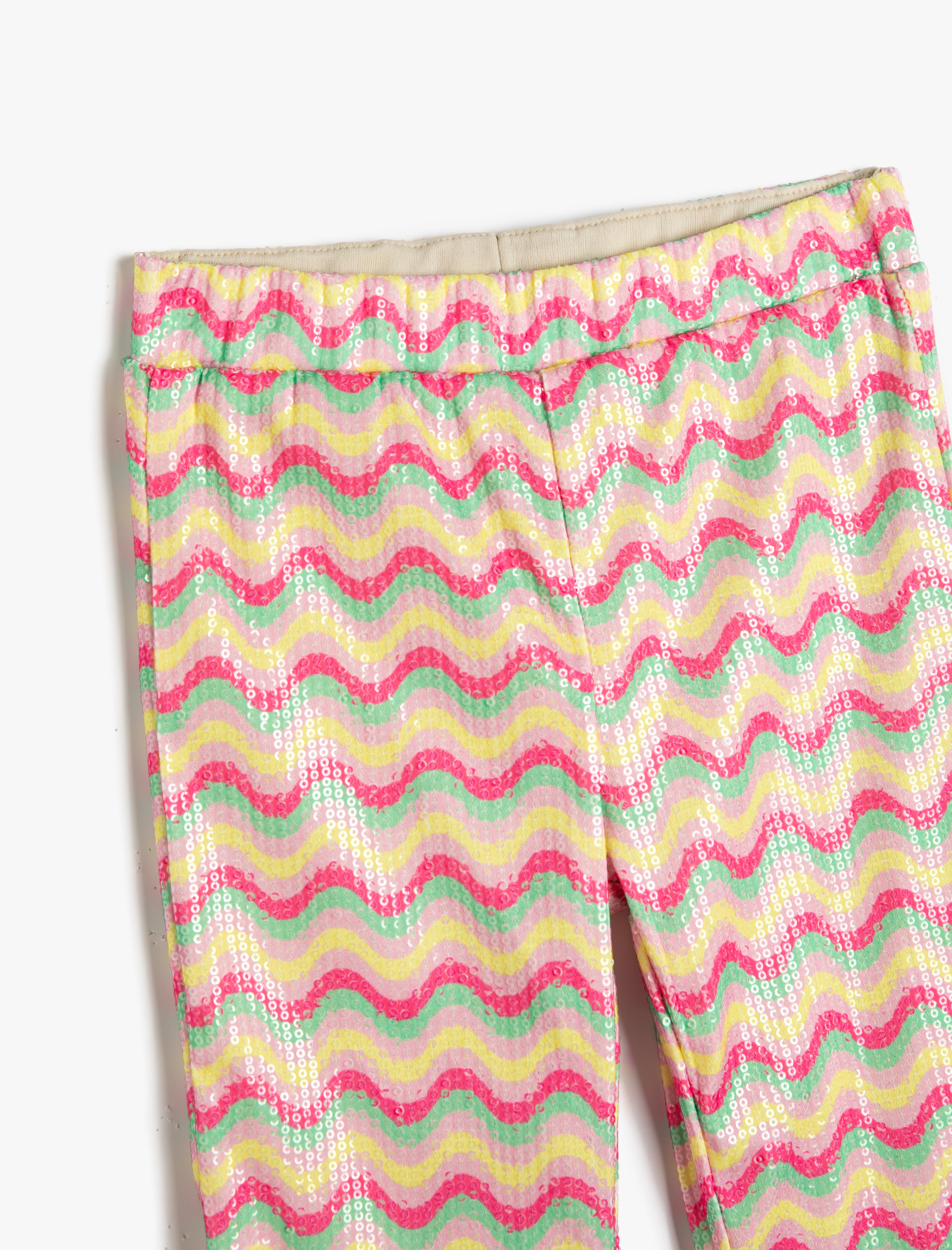  Kız Çocuk İspanyol Paça Tayt Pantolon Pul-Payet İşlemeli Beli Lastikli