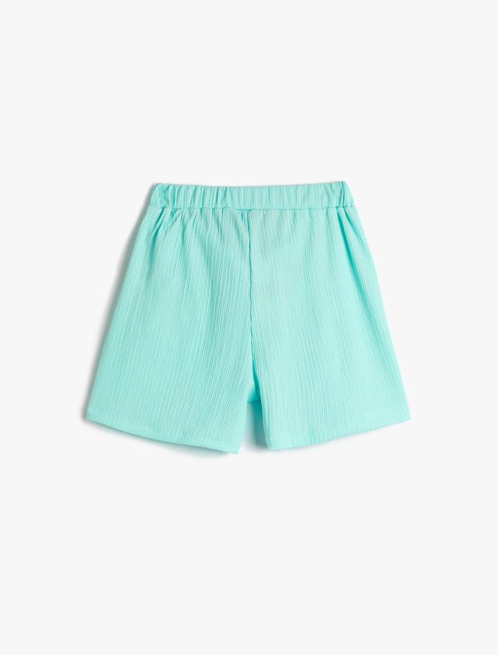 Kız Çocuk Şort Etek Beli Lastikli Anvelop Yandan Bağlamalı Dokulu