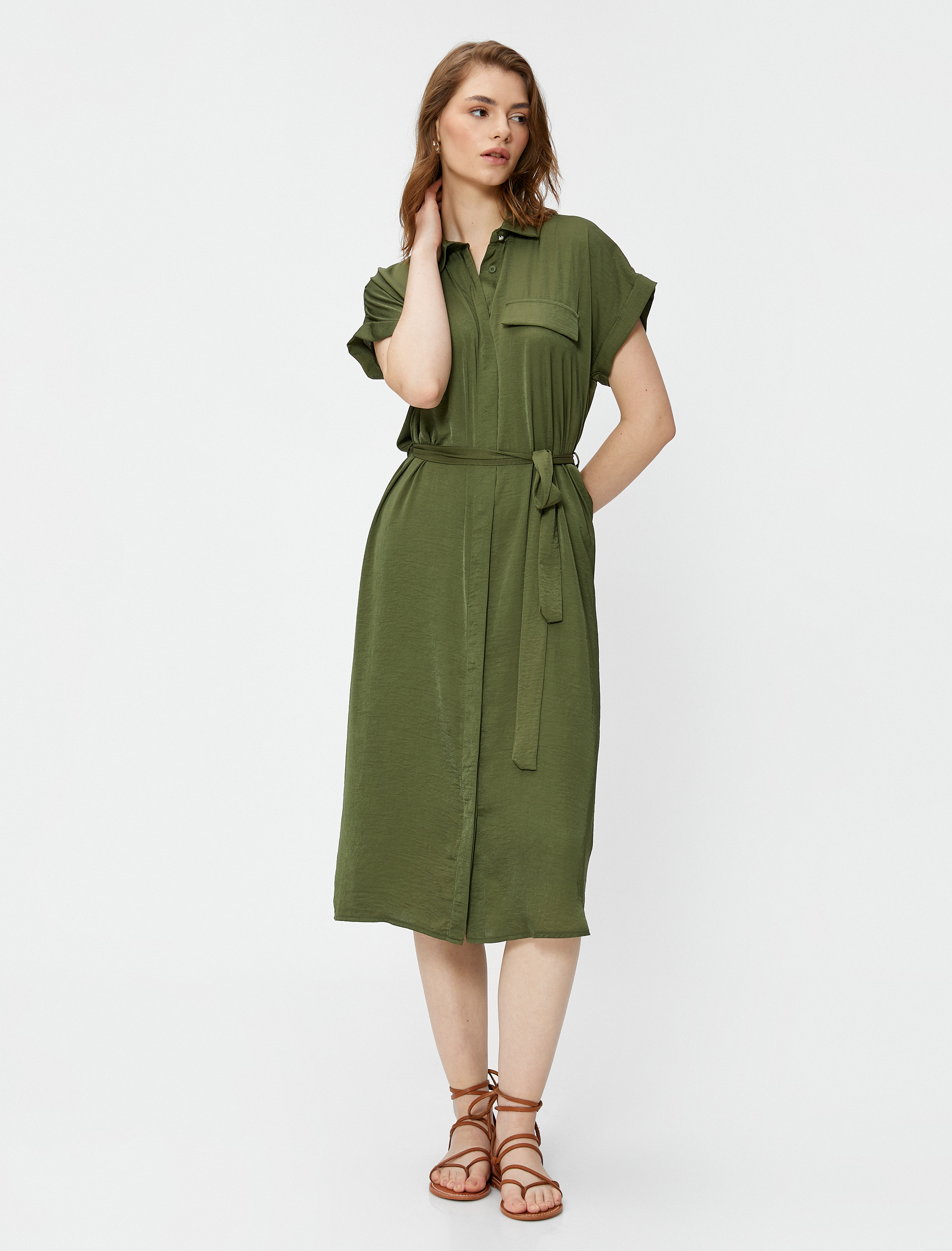   Oversize Midi Gömlek Elbise Kemerli