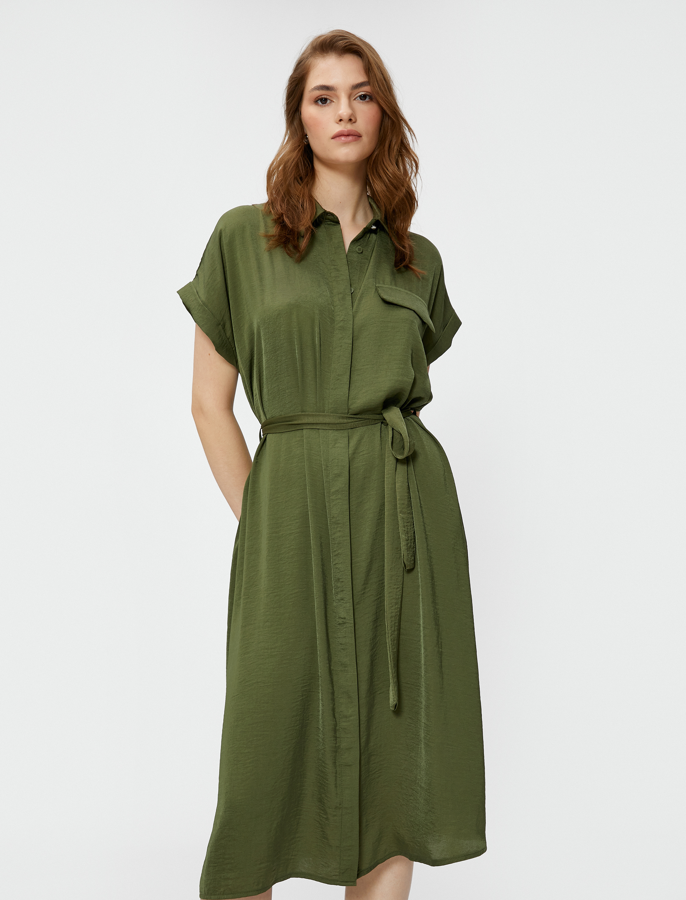   Oversize Midi Gömlek Elbise Kemerli