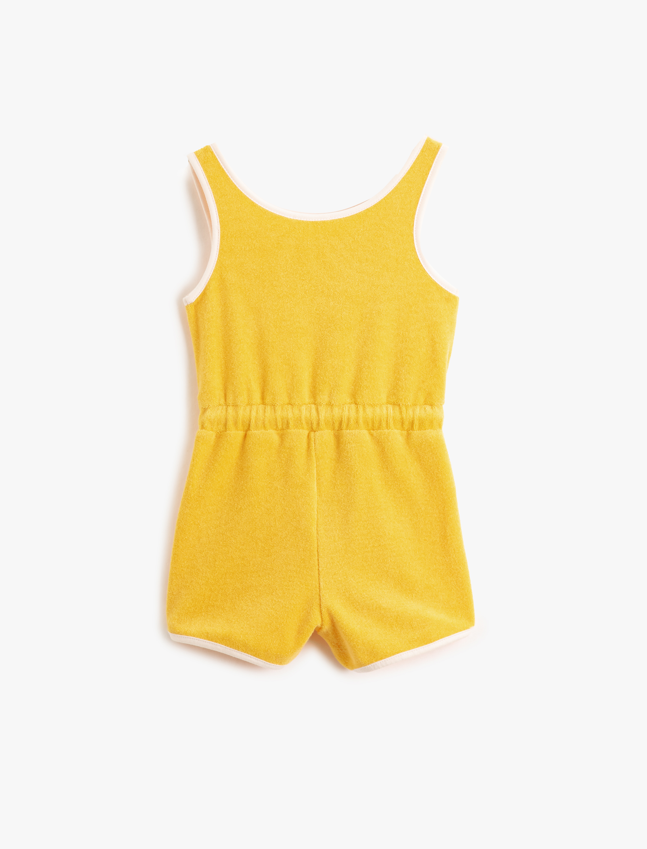  Kız Çocuk Şort Tulum Kolsuz Yuvarlak Yaka Havlu Kumaş Beli Bağlamalı