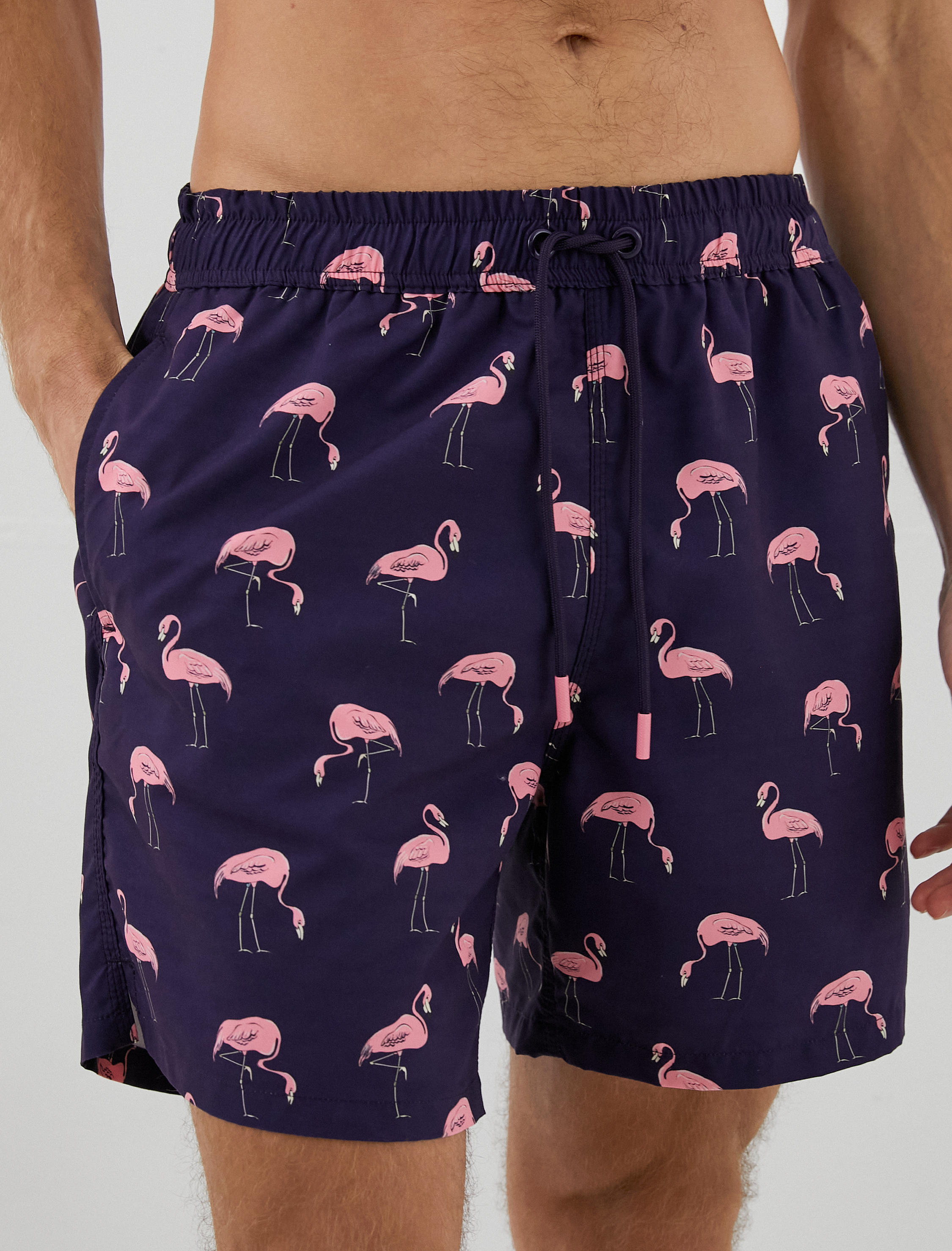   Deniz Şortu Flamingo Baskılı Beli Bağcıklı Cepli