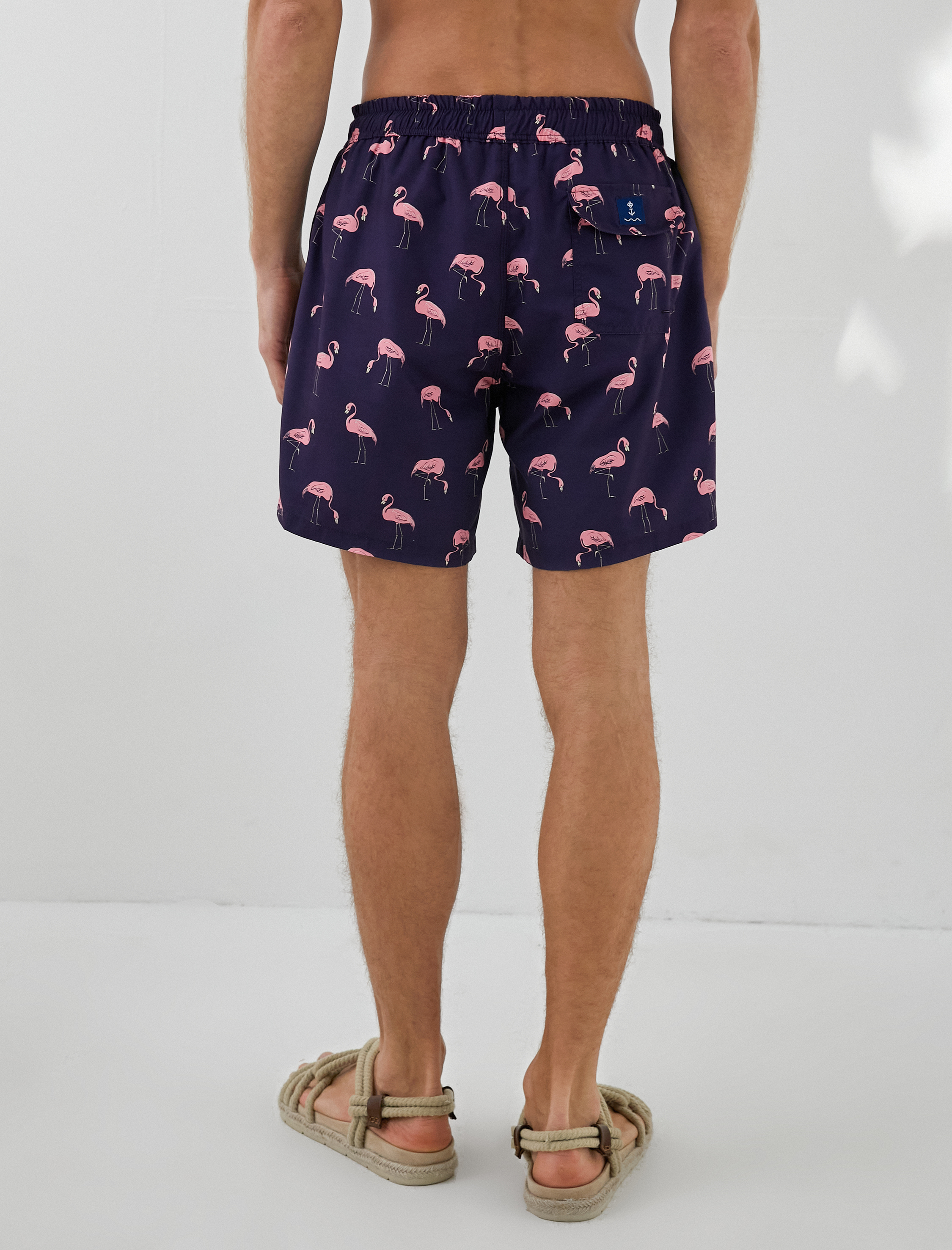   Deniz Şortu Flamingo Baskılı Beli Bağcıklı Cepli