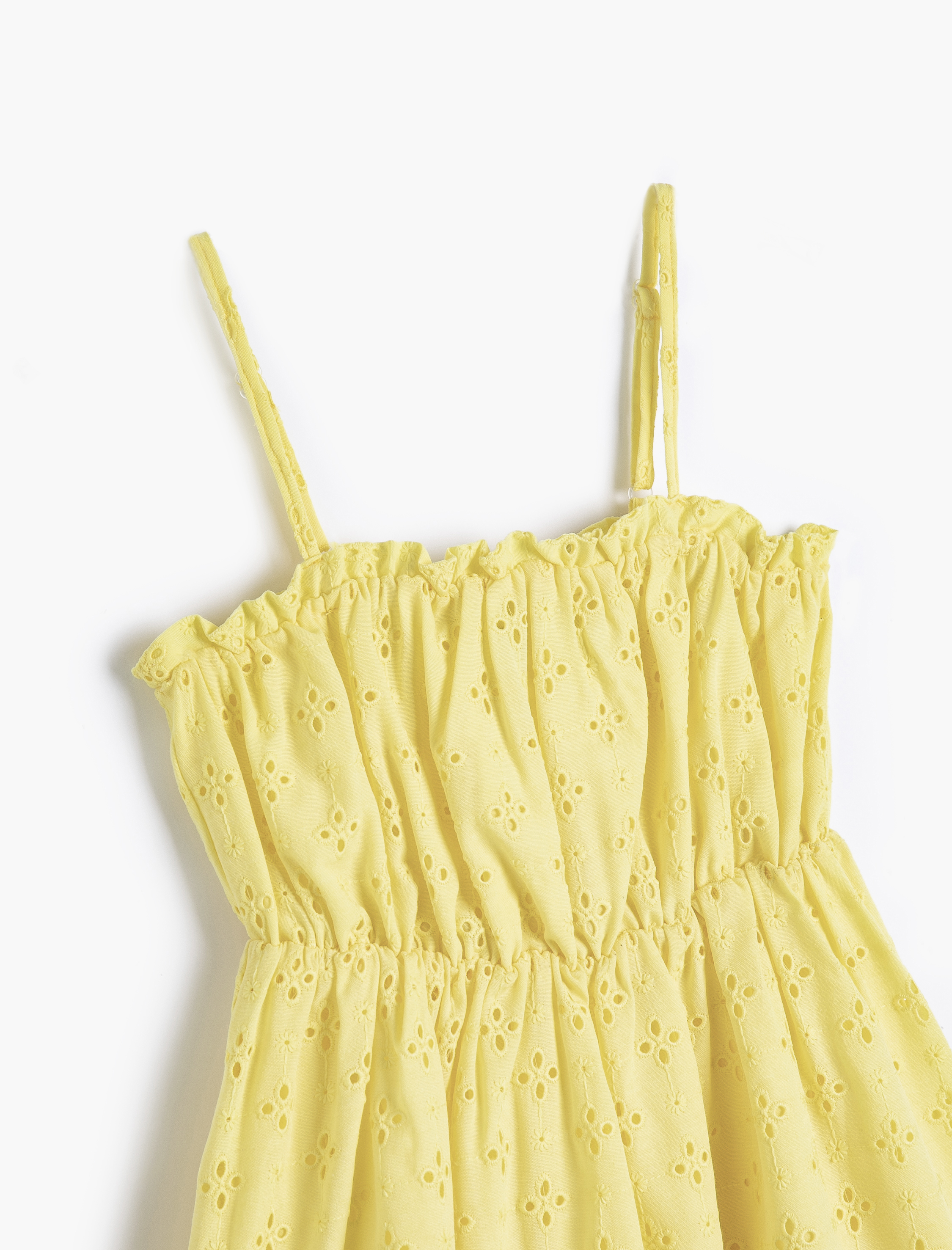  Kız Çocuk Elbise Çiçekli Fistolu İnce Askılı Midi Boy Astarlı