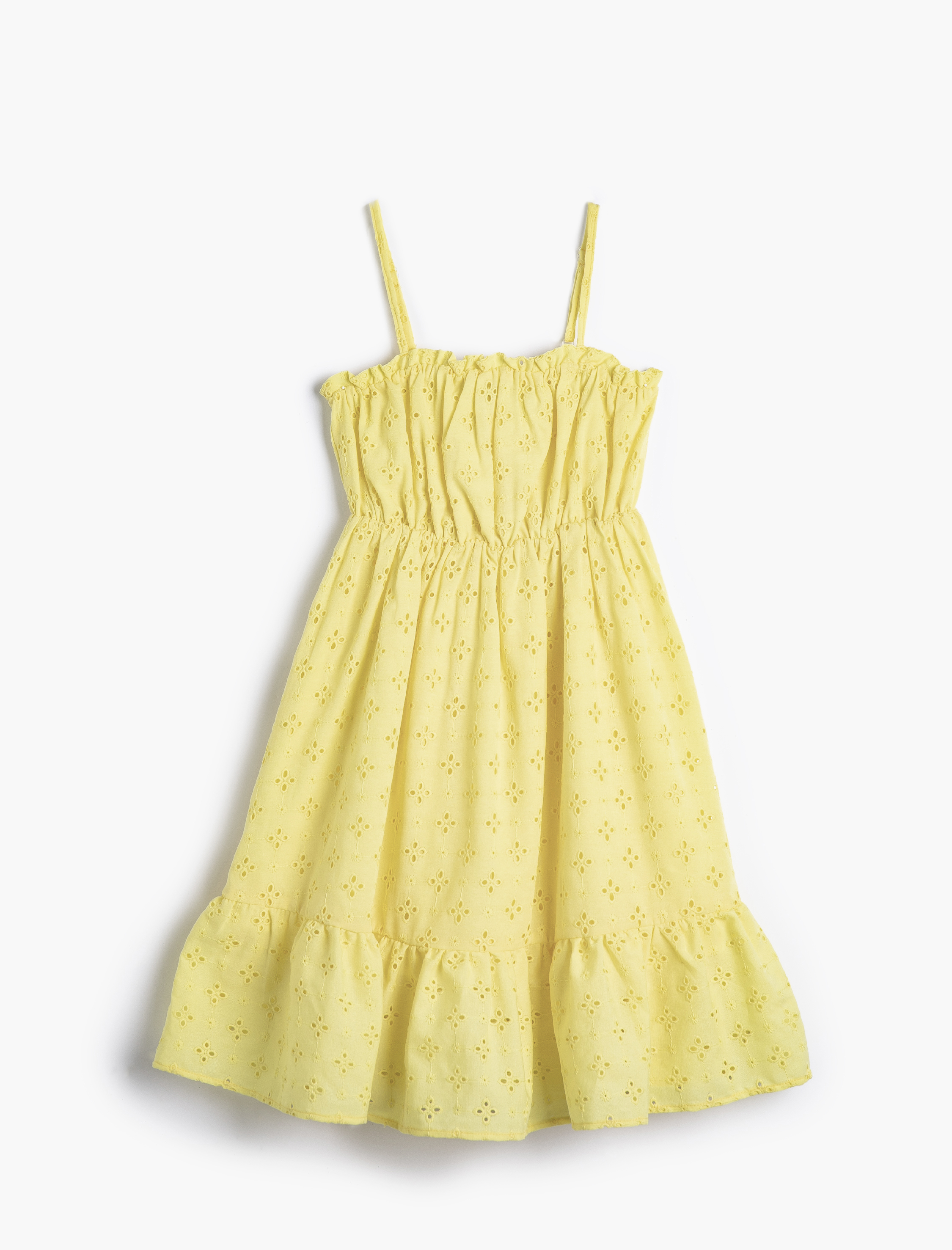  Kız Çocuk Elbise Çiçekli Fistolu İnce Askılı Midi Boy Astarlı