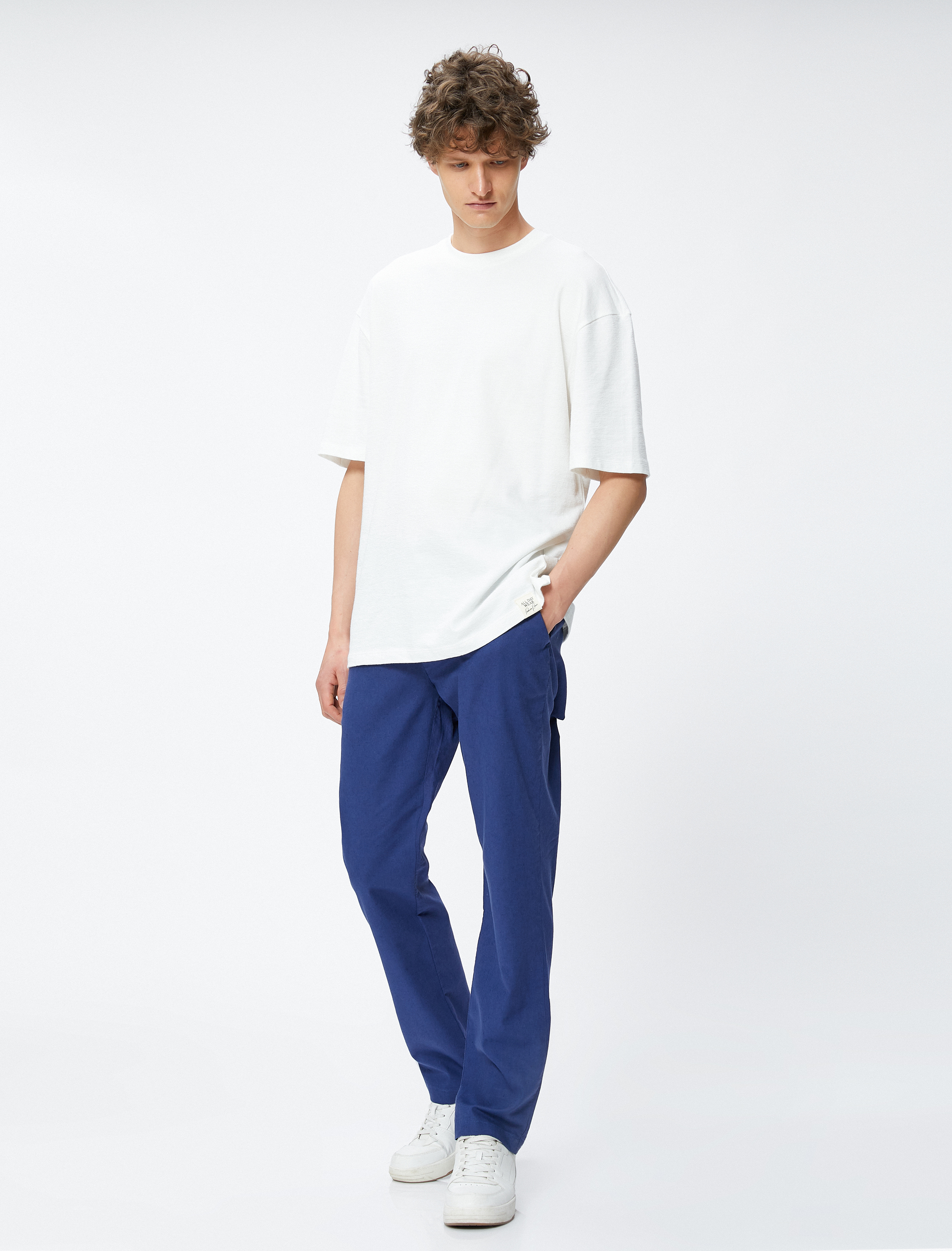   Keten Karışımlı Pantolon Düğmeli Cep Detaylı